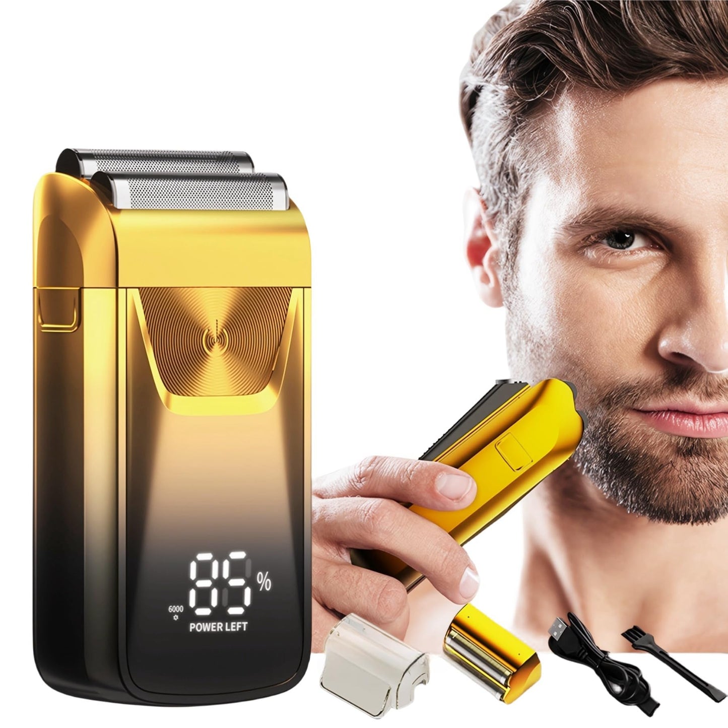 Electric Foil Shaver for Men,Wet Dry Mens Barber Shaver & Trimmer 2 in 1,Professional USB Cordless Rechargeable Razor for Men,LCD Display,Twin Titanium Blades System,Best Gift to Father