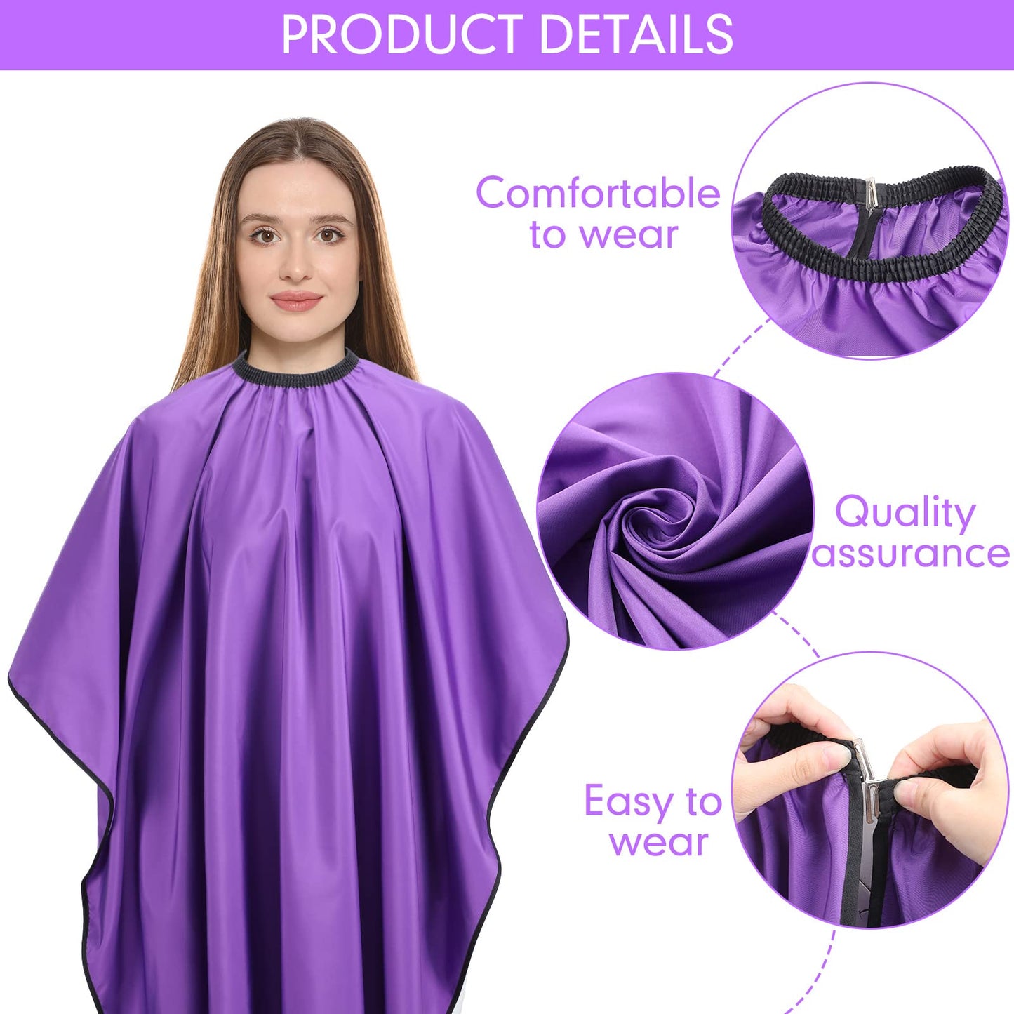 JenPen 6 Pcs Waterproof Hair Styling Cape Salon Barber Cape for Stylist Hairdresser Haircuting Adjustable, 47" x 59"(Black, Gray, Purple)