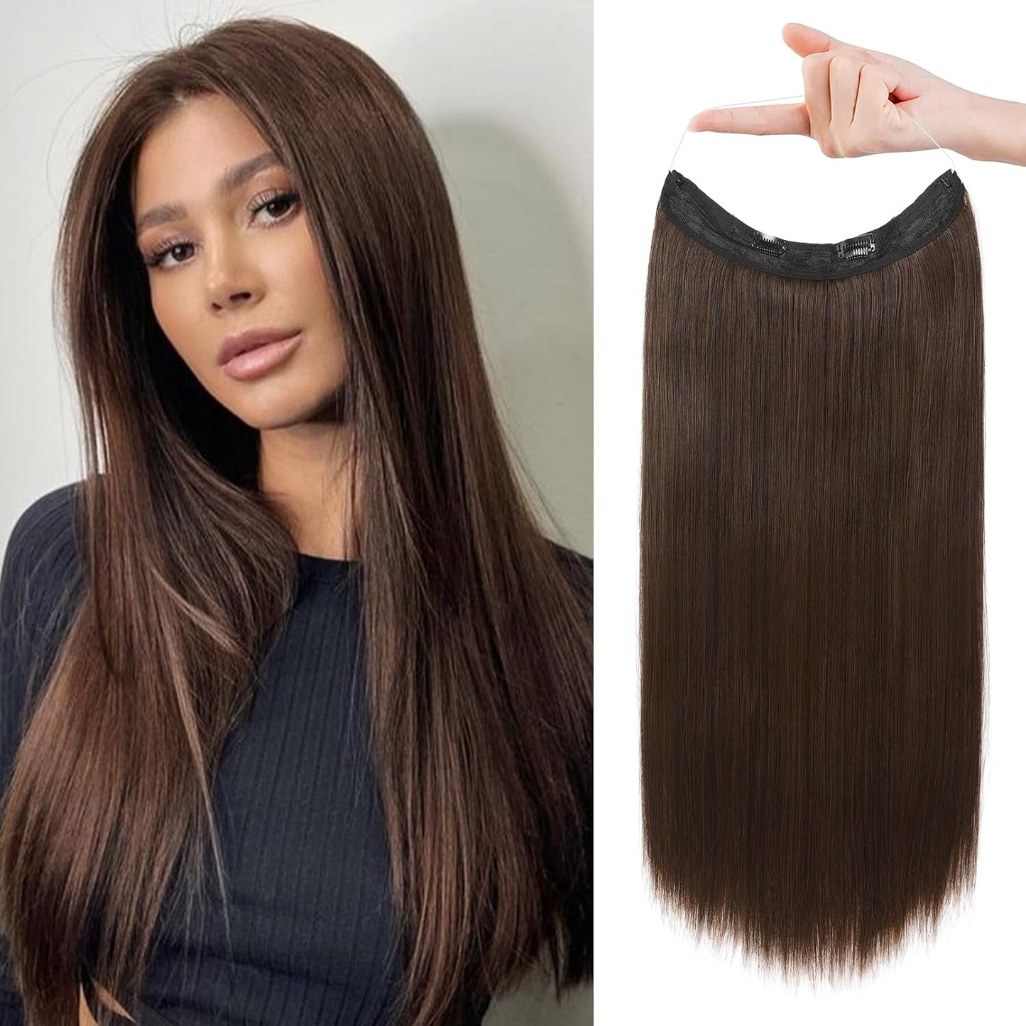 Invisible Wire Hair Extensions - Adjustable Transparent Headband | 24 Inch Dark Blonde Secret Hairpiece for Women