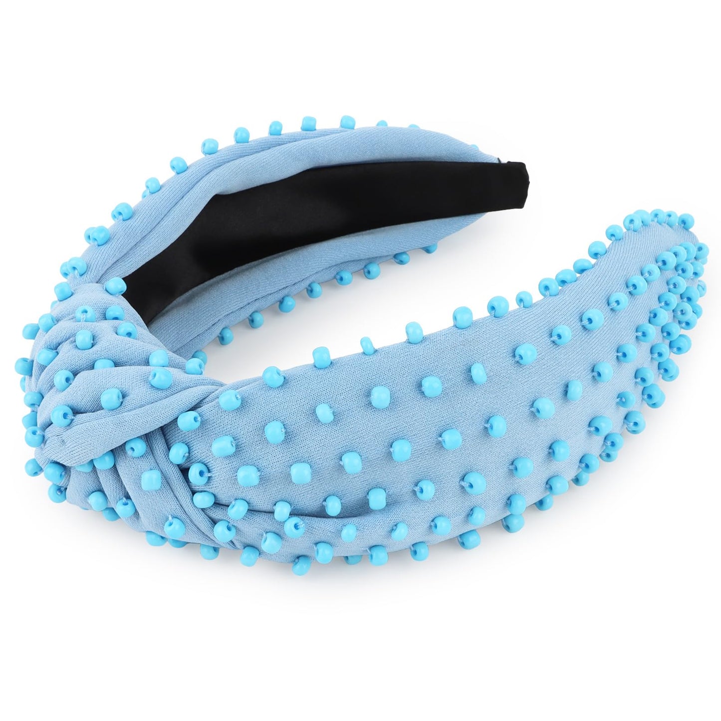 YISSION Light Blue Knotted Headband for Women - Wide Beaded Hair Hoop, Stylish Hair Accessory for Daily Wear, Parties & Casual Outfits
