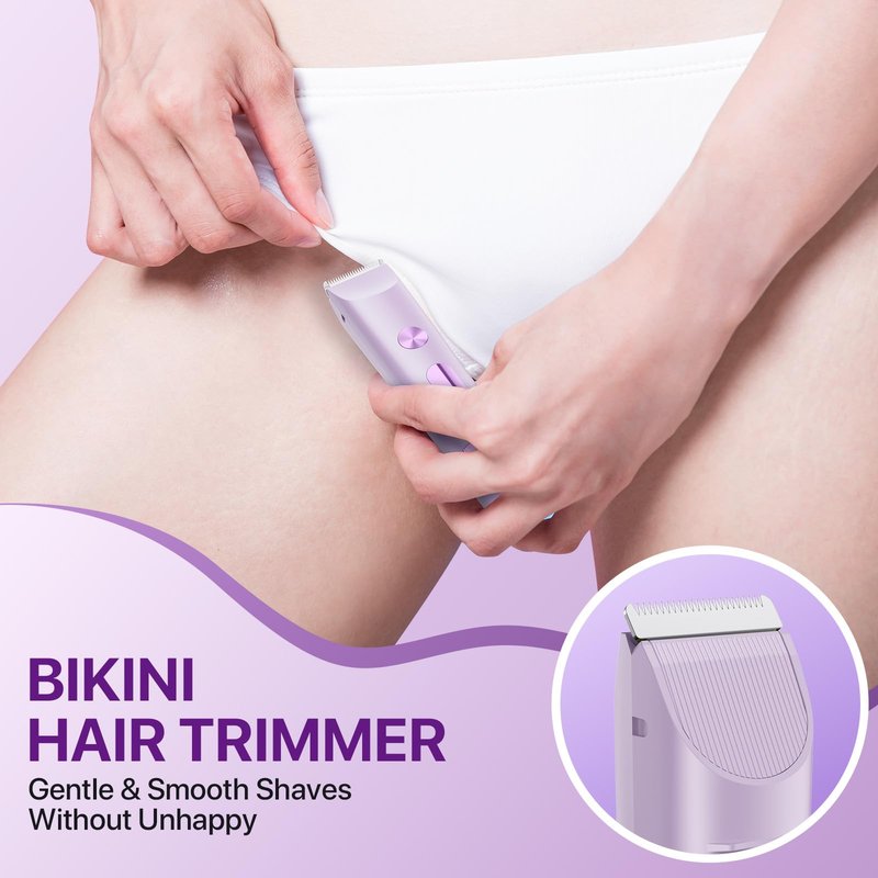 Bikini Trimmer for Women, Painless Electric Razor Remover for Leg, Body, Armpit & Facial Hair, Rechargeable Cordless IPX7 Waterproof Shaver with Ceramic Blade, Easy Cleaning, USB Charging, Purple