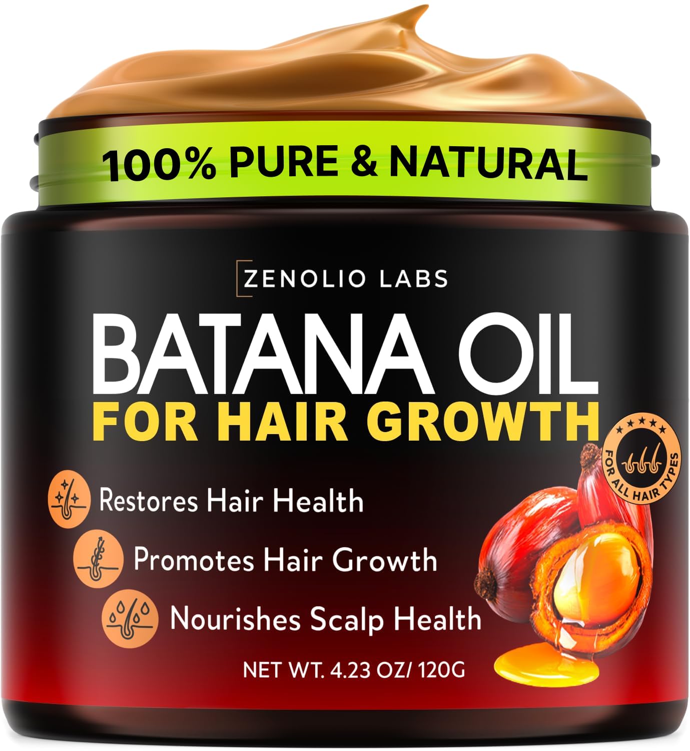 Batana Oil for Hair Growth - 100% Pure & Unrefined - Raw Natural Dr. Sebi Botana Oil - Scalp Health, Strengthens, Thickens & Hydrates - Repairs Split Ends - Prevents Hair Loss for Men & Women
