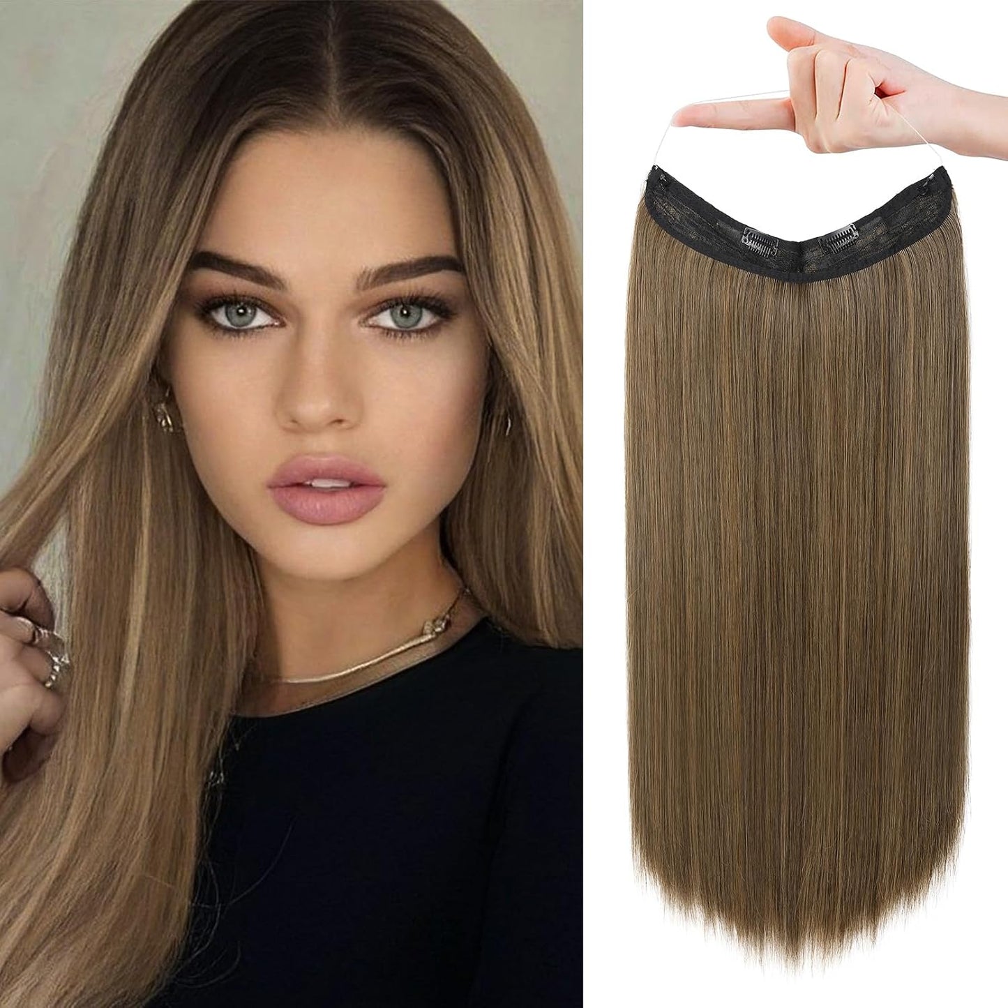 Invisible Wire Hair Extensions - Adjustable Transparent Headband | 24 Inch Dark Blonde Secret Hairpiece for Women