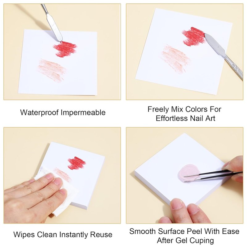 Disposable Nail Palette - 200pcs Paper Mixing Palette with 2 Stainless Steel Sticks | Waterproof Sheets for Gel Nail Art