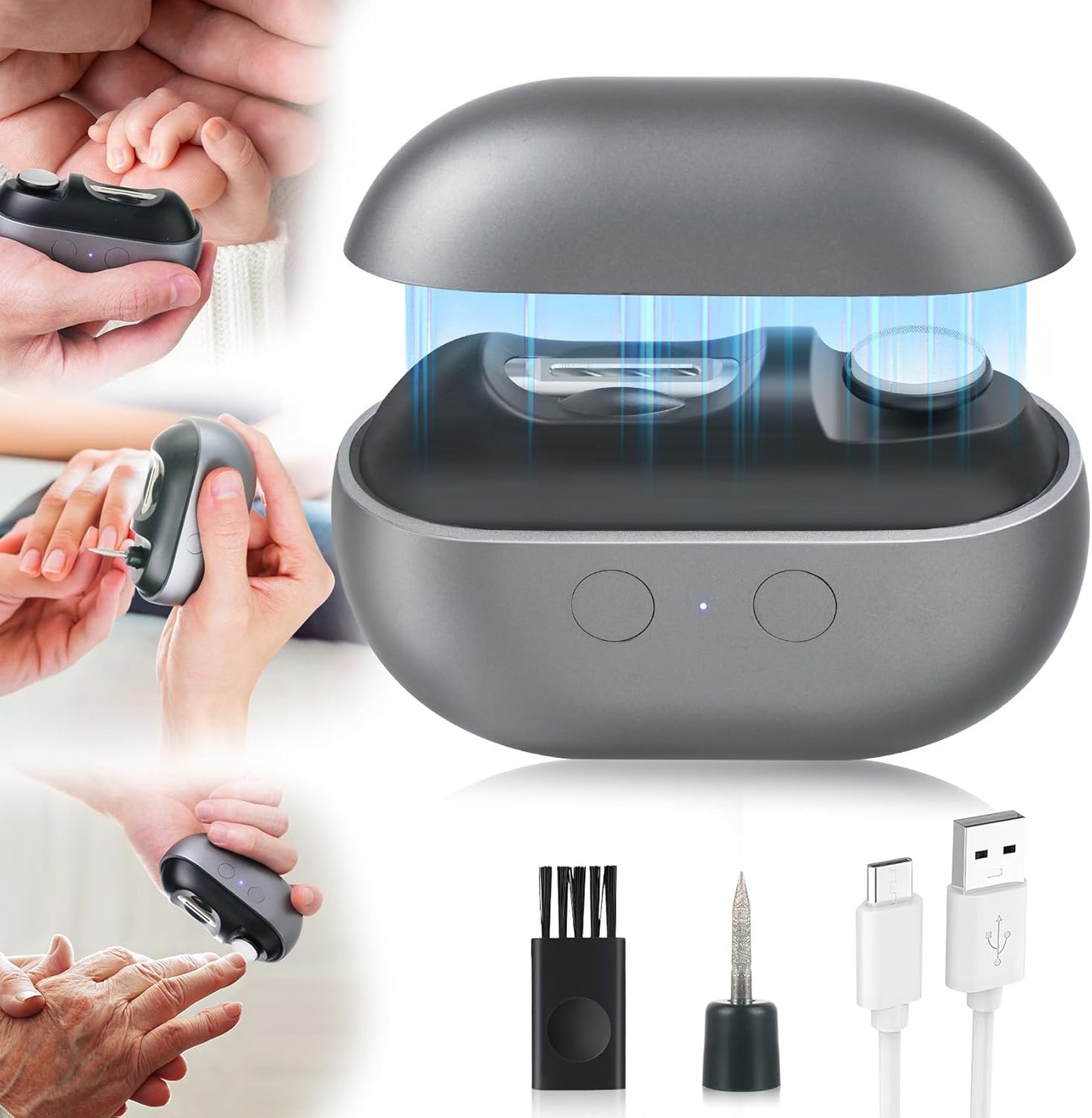 Electric Nail Clipper - 3 in 1 Trimmer & Polisher with LED Light | USB Rechargeable, 2 Speed for Babies & Seniors