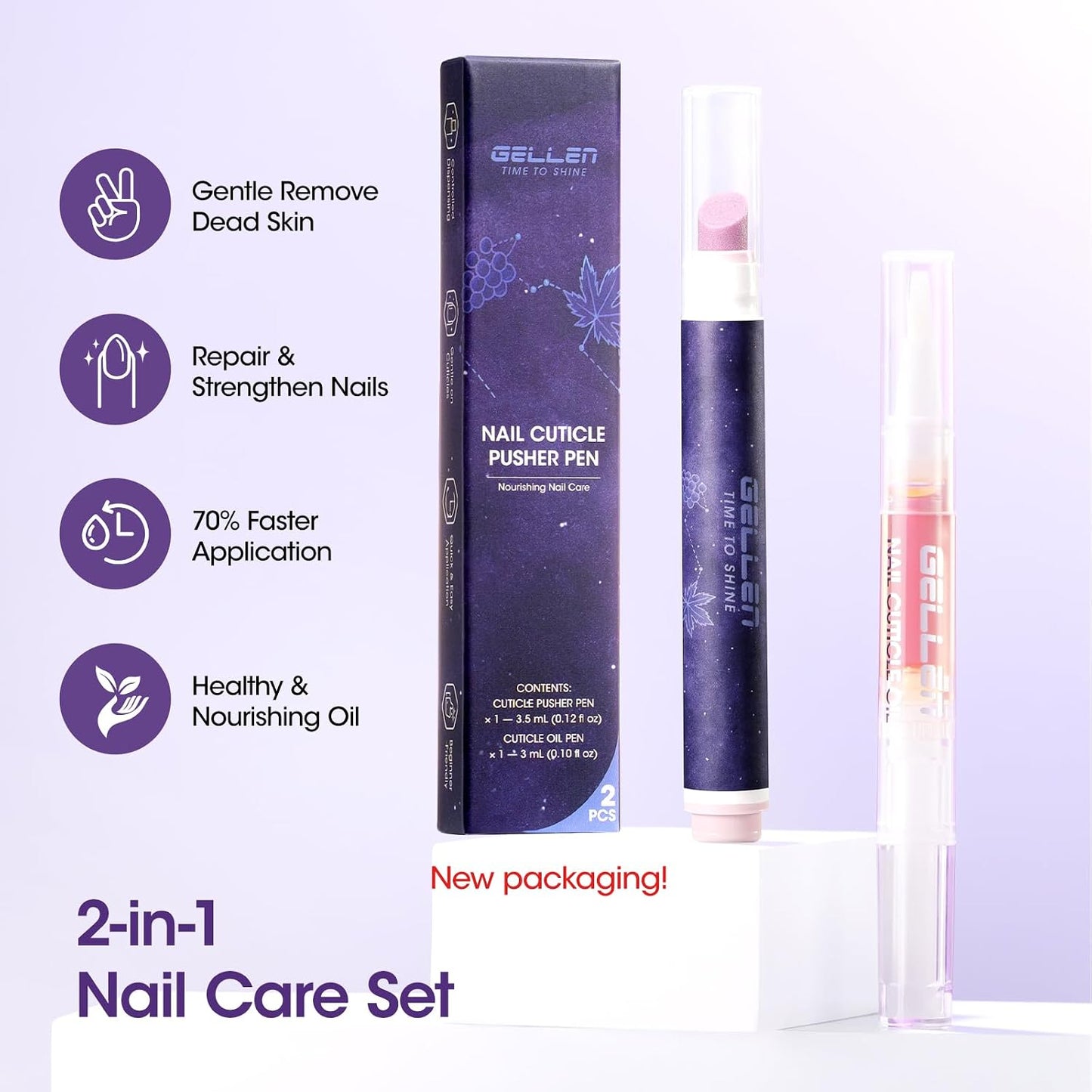Gellen Cuticle Oil Pusher Pen Set - 2-in-1 Nourishing Cuticle Remover & Oil for Hangnails | Home & Salon Use