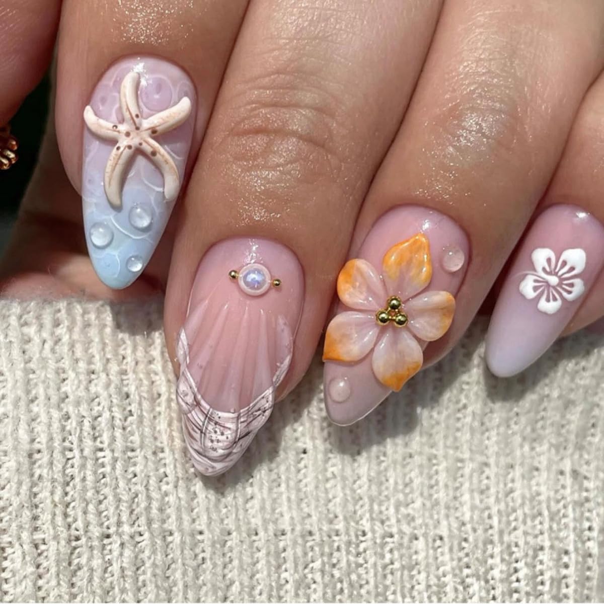 Press on Nails Glossy Fake Nails Fall False Nails Full Cover Glue on Nails for Women 24PCS