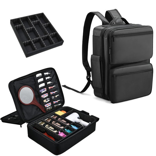 Yueieoun Barber Bag with Detachable Tray, 16.8-in Travel Backpack for Clippers and Supplies, Large Capacity Hairdresser Bag with Adjustable Dividers for Hair Cutting Tools