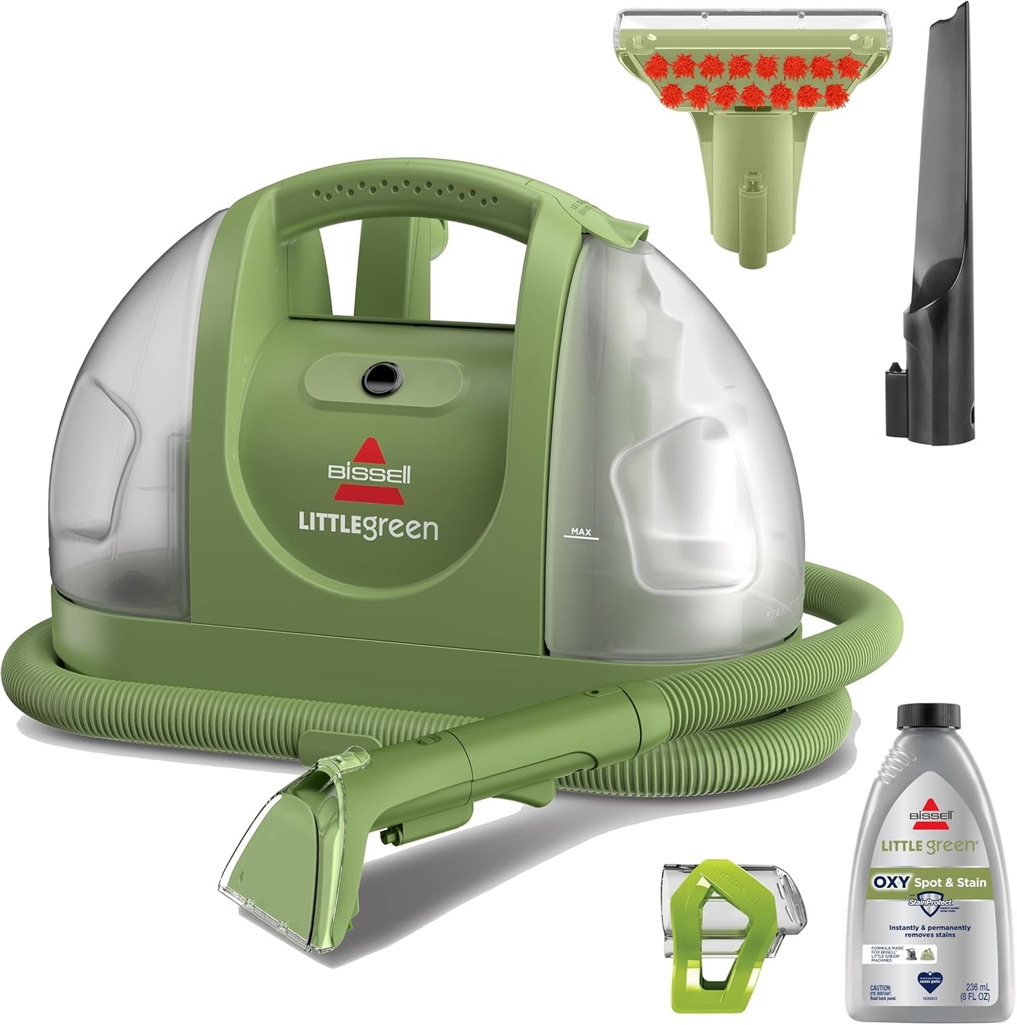 BISSELL Little Green Mini Portable Carpet Cleaner - HydroRinse Self-Cleaning Tool | Tea Green, 4" Tough Stain Tool