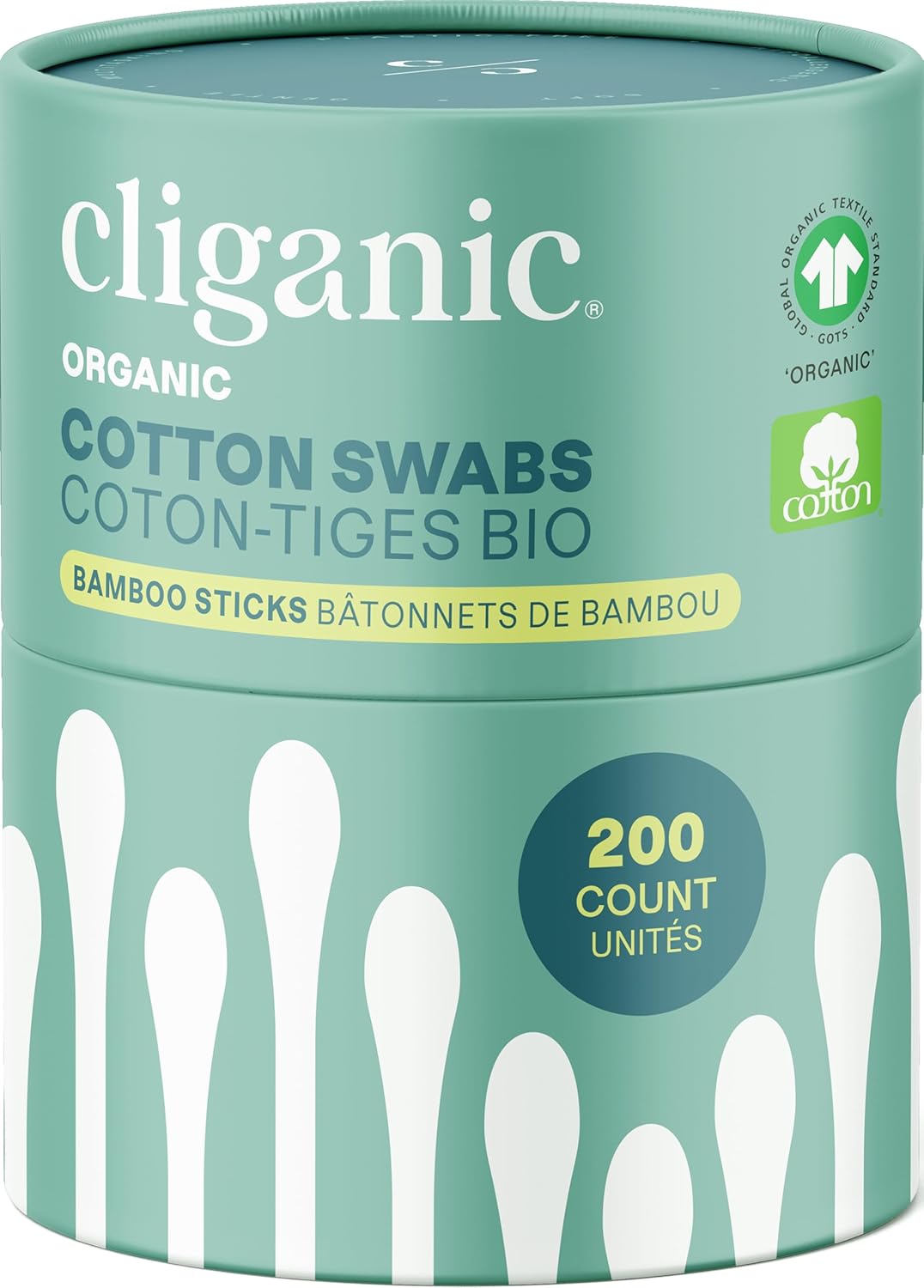 Organic Bamboo Cotton Swabs - 200 Count Hypoallergenic, Soft & Gentle Buds | Chlorine-Free Natural Cotton