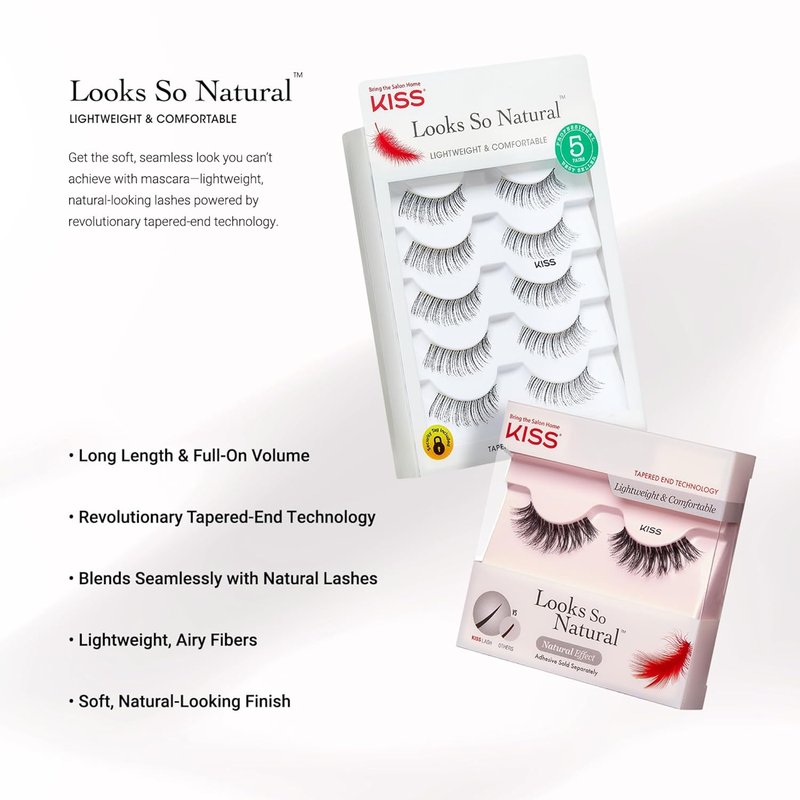 Kiss False Eyelashes - Natural Wispy 14mm Strip Lashes | 5 Pairs, Reusable, Lightweight, Easy Application