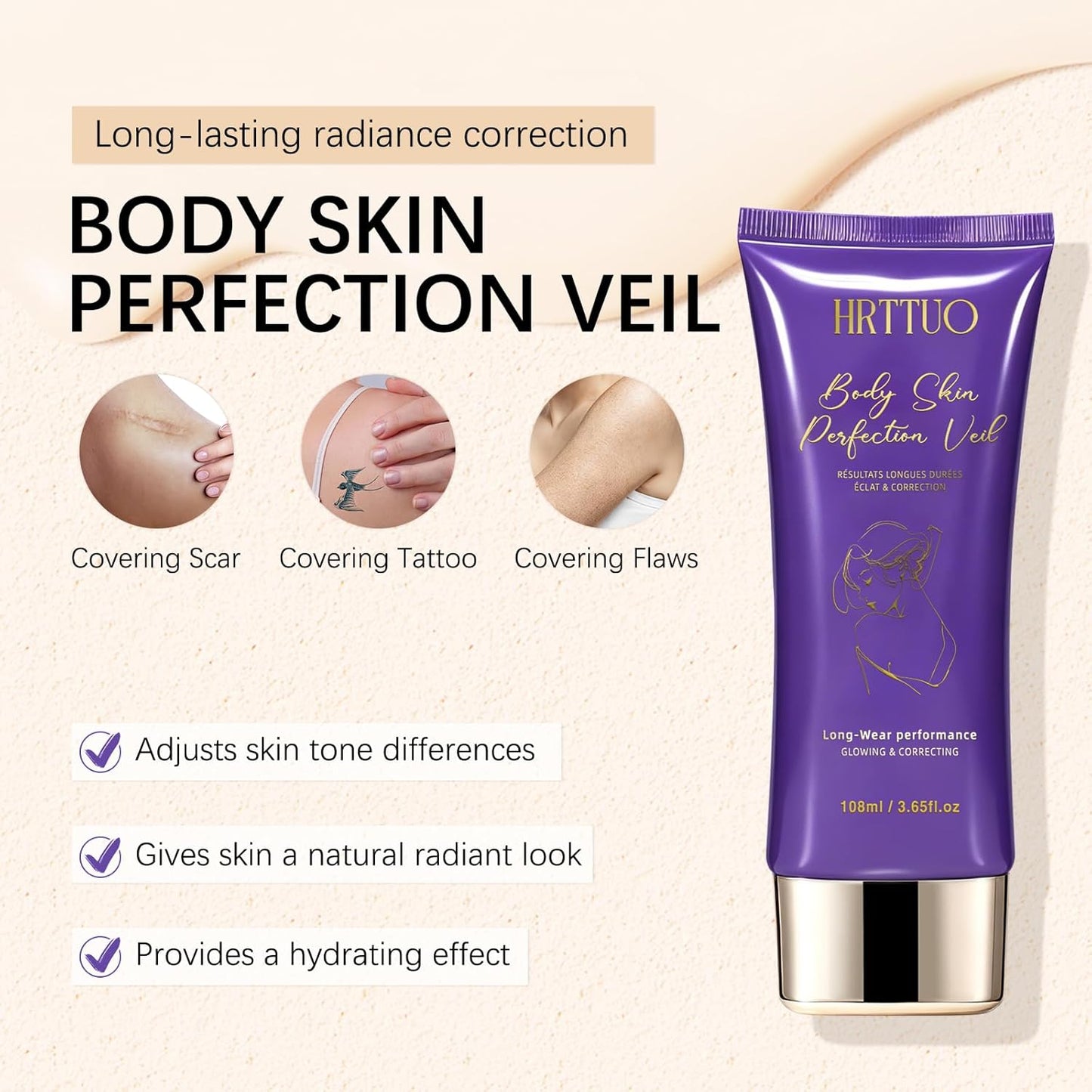 Tattoo Cover Up Makeup - Waterproof Full Coverage Body Concealer for Legs & Scars | Long-Lasting Natural Finish (Golden Radiance)