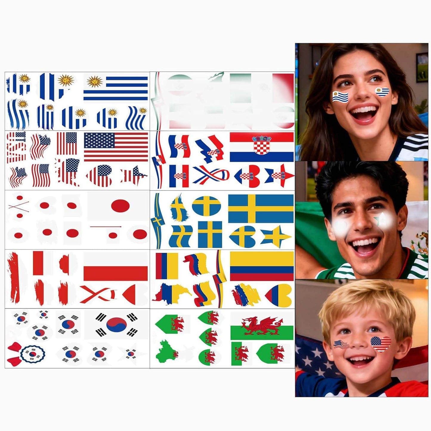 Soccer Temporary Tattoos - Waterproof Cartoon Face Stickers | 6 Fun Styles for Party Makeup