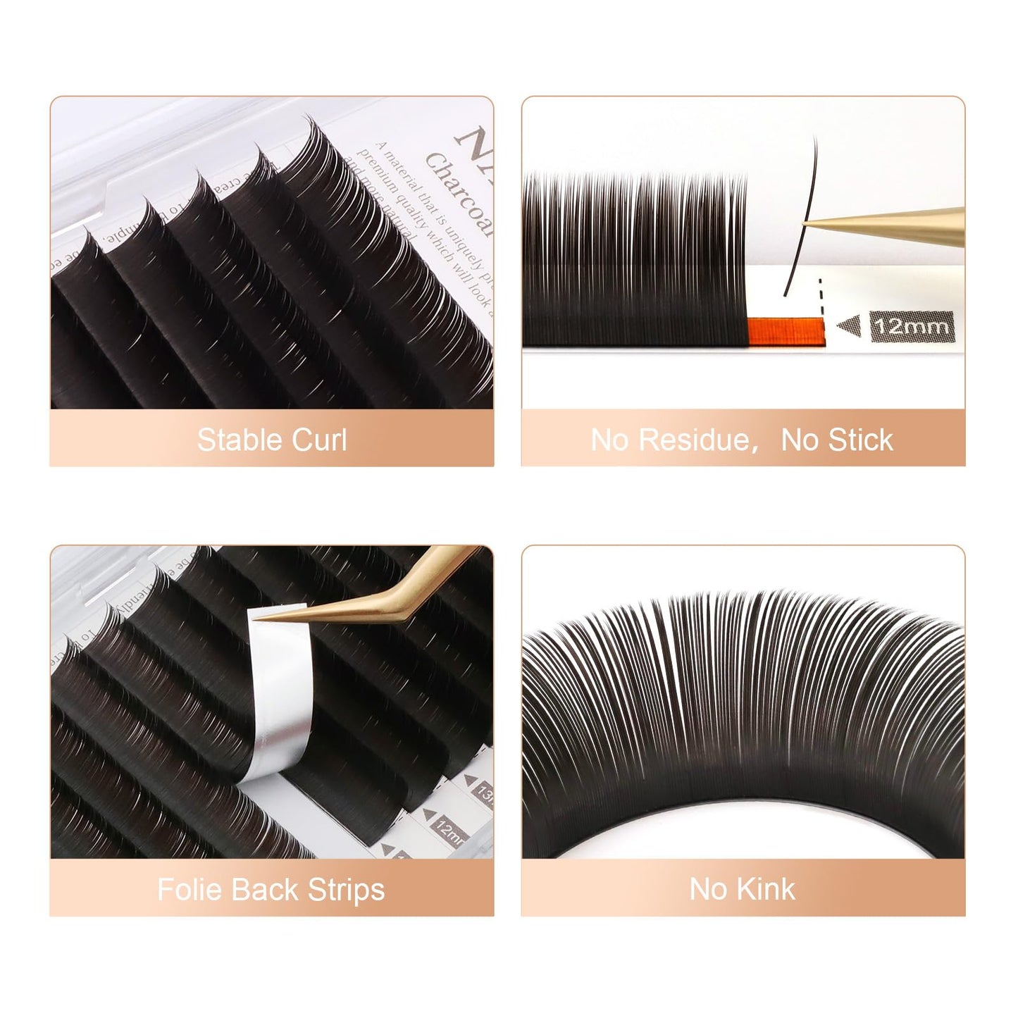 NAGARAKU Double Tips Flat Ellipse Eyelash Extensions Supplies 0.15 C curl 8-12mm Mix Natural Charcoal Color Faux Mink Super Soft Split Tips Individual Lashes
