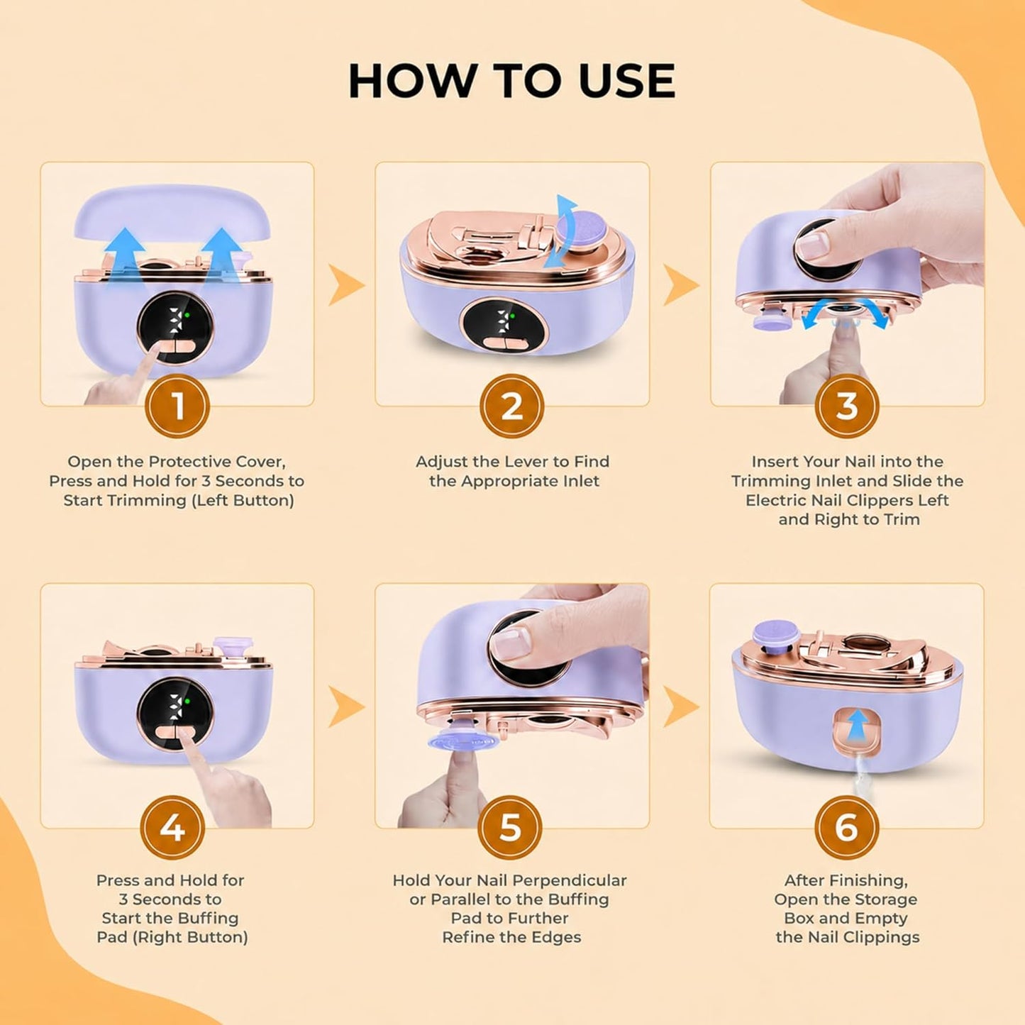Electric Nail Clippers for Seniors - 3-in-1 Adjustable Dual-Slot, 3-Speed Trimming & Sanding | Night Lighting, Purple