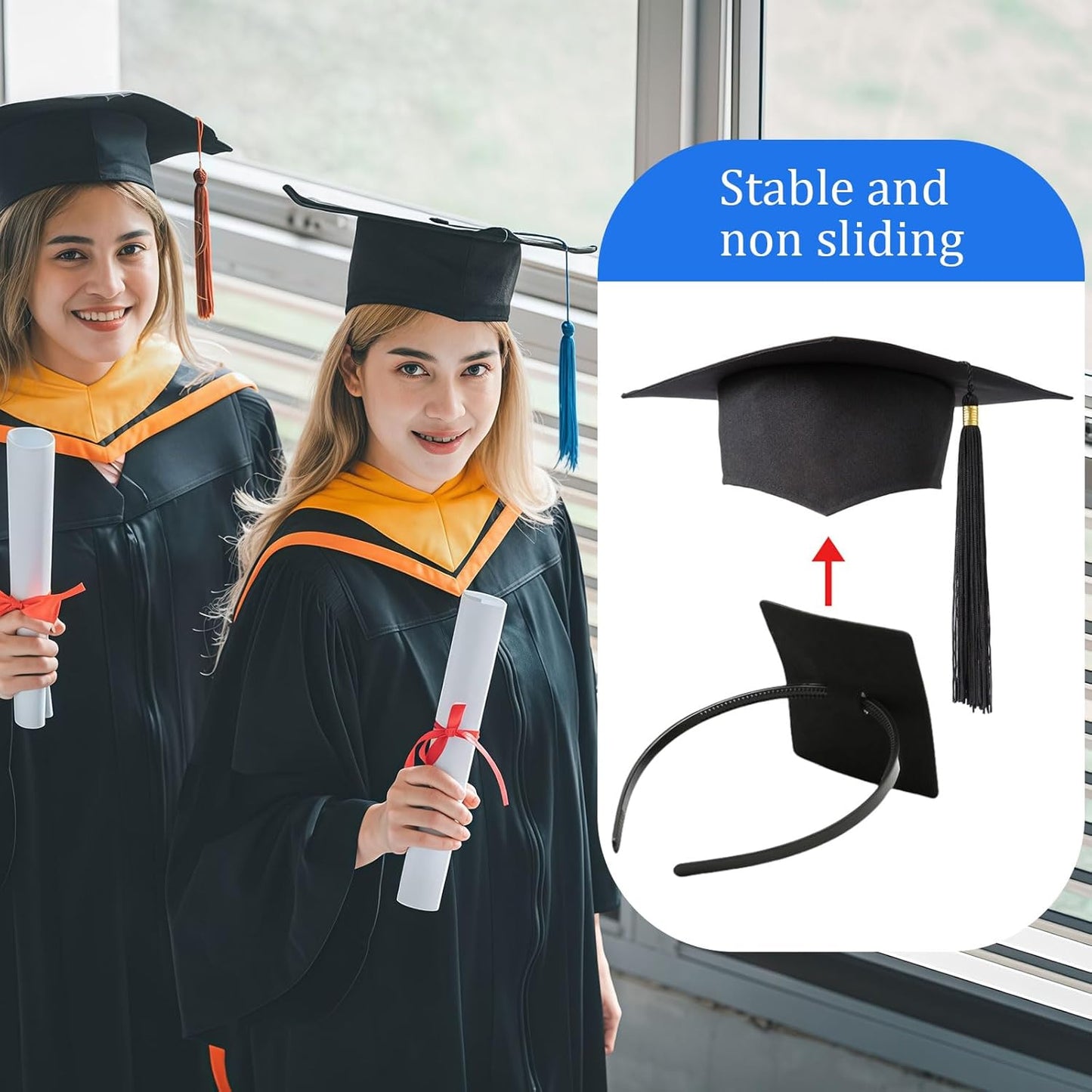 Graduation Cap Headband Insert - Adjustable Anti-Fall Hairband for Secure Hairstyle | Upgraded Design
