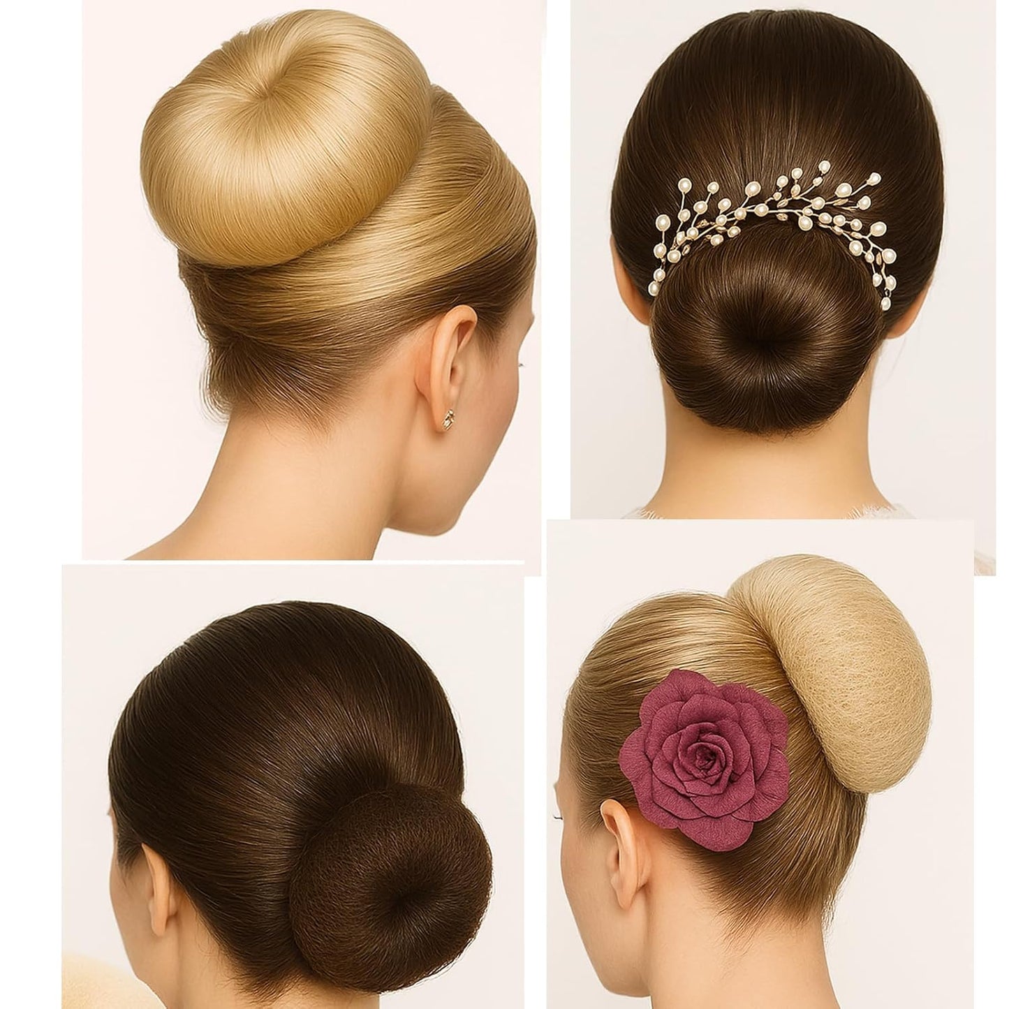 Brown Hair Bun Maker Set - 3 Pcs Hair Donut Tool for Kids & Women | Includes 3 Elastic Bands, Ideal for Short & Thin Hair (3 Inch)