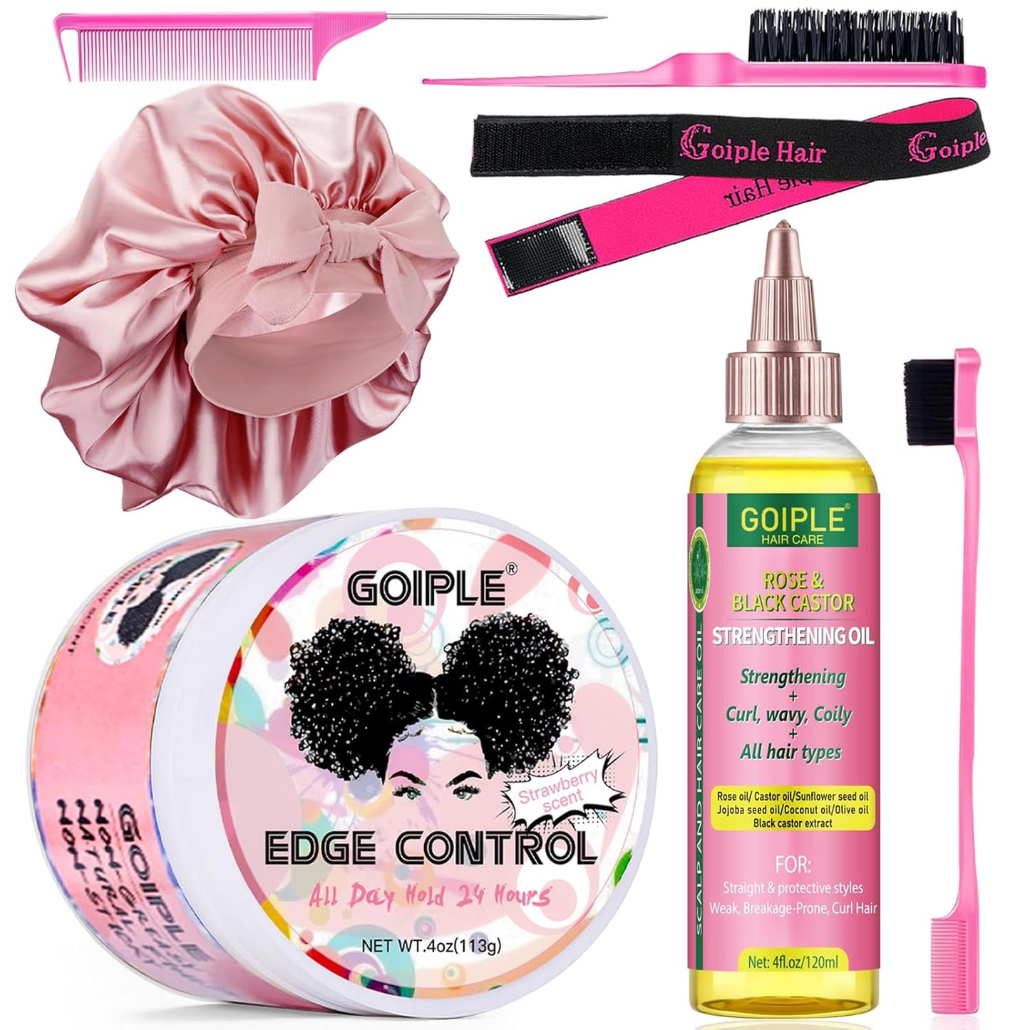 Edge Control Wax - Strong Hold Non-Greasy Hair Styling Gel for Black Hair | Rose & Black Castor Oil for Growth