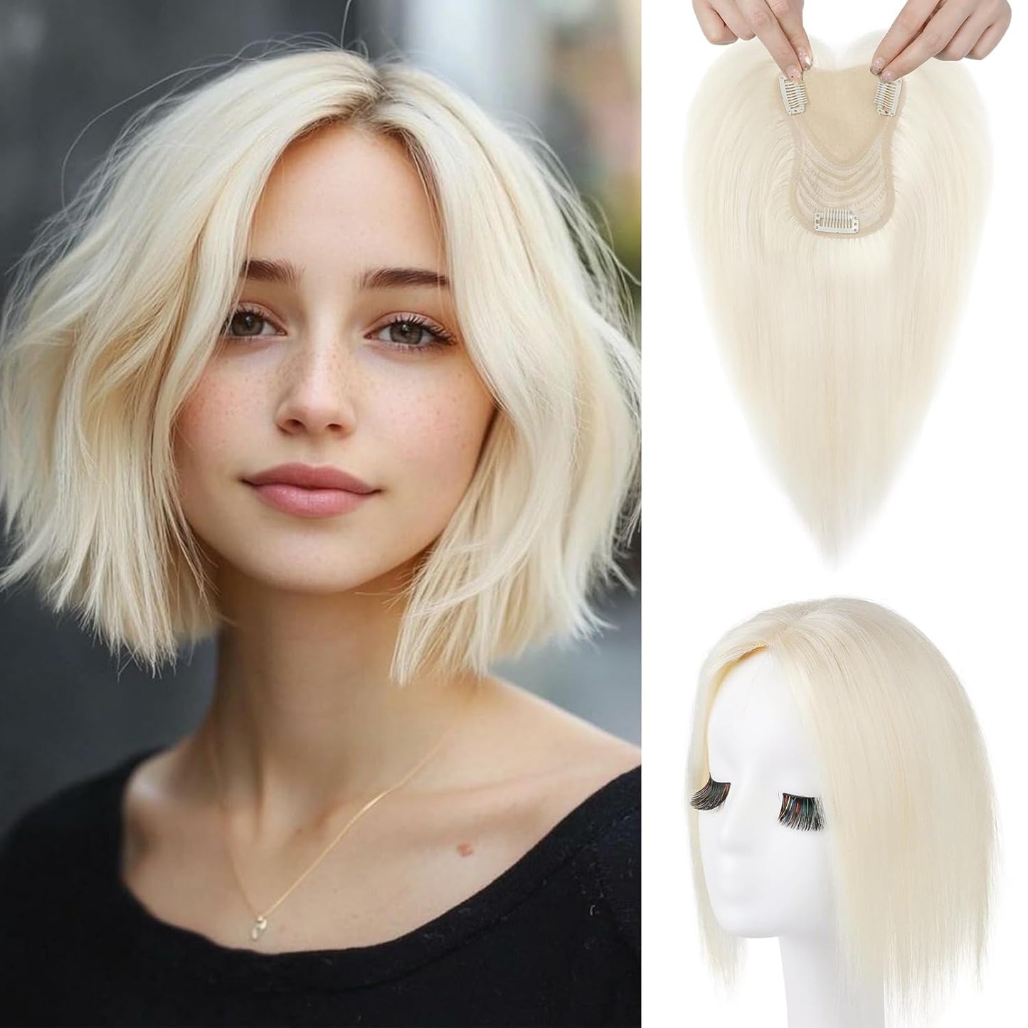 Human Hair Toppers for Women - Real Thick Hair Topper for Instant Volume | Gray Wiglet for Daily Wear