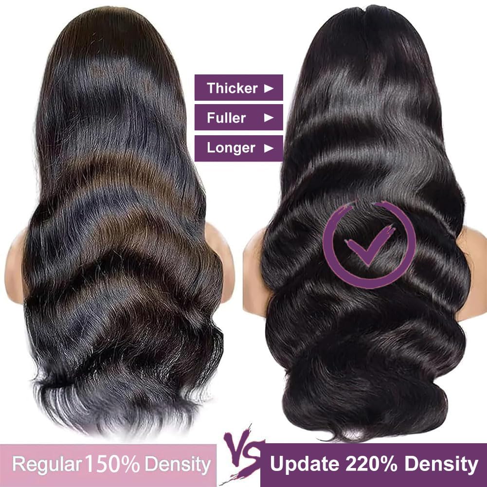 VXCVAE 30 Inch 13x6 Lace Front Wigs Human Hair 220 Density Body Wave HD Lace Front Wigs Human Hair Pre Plucked Natural Black Glueless Frontal Wigs for Women