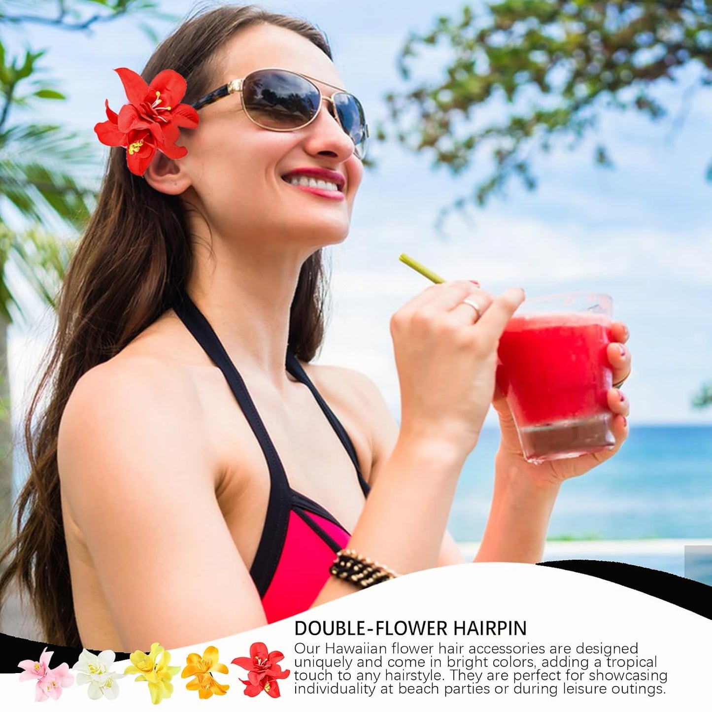 Hawaiian Artificial Flower Hair Clip - Tropical Floral Headdress Pins for Women | 5 Vibrant Colors