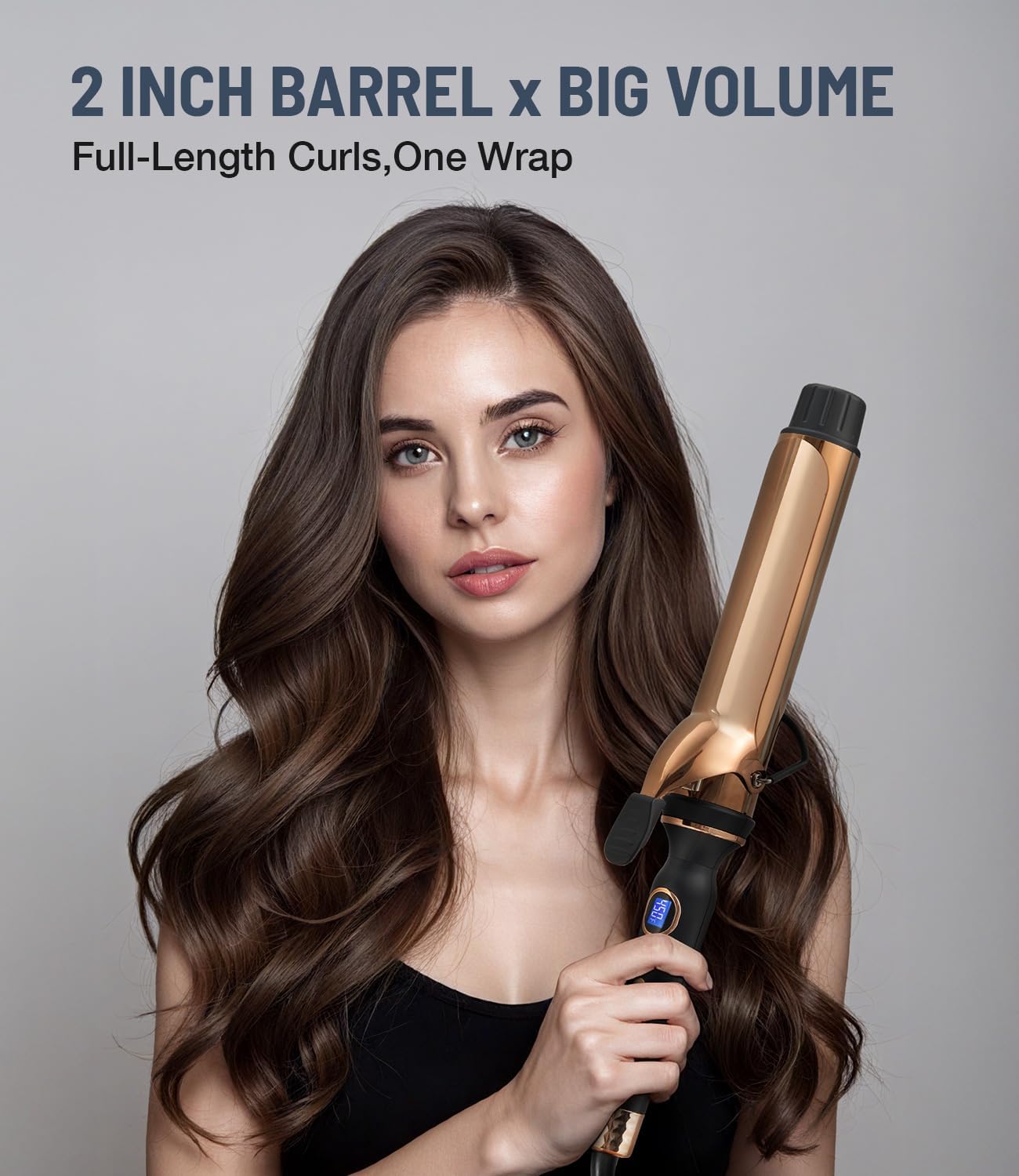 Titanium Curling Iron - 2 Inch Extra-Long Barrel for Long Hair | 12 Heat Settings, Auto-Off, Dual Voltage