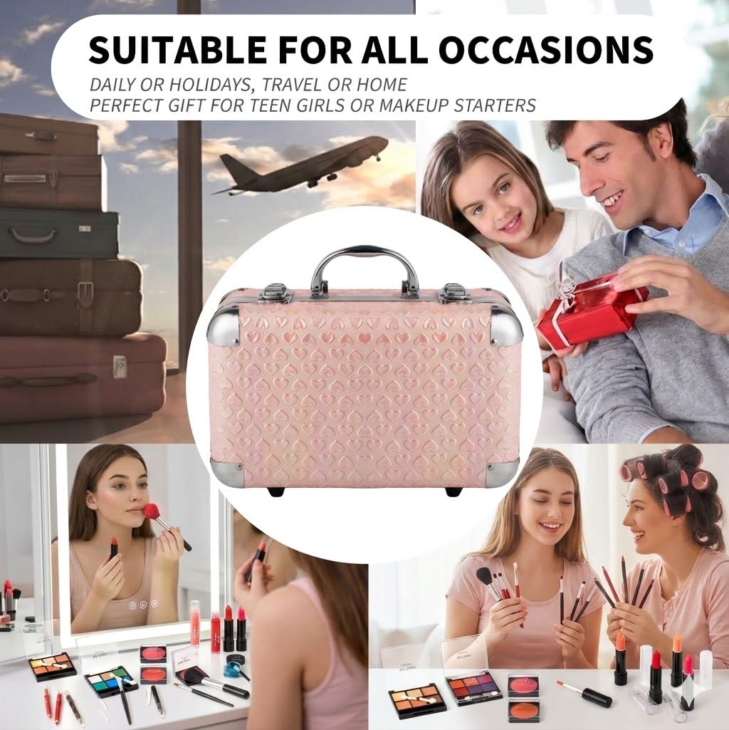 All In One Makeup Set for Teen Girls - Full Beginner Kit with Eye Shadow, Blush, Lip Gloss & More | Pink Heart