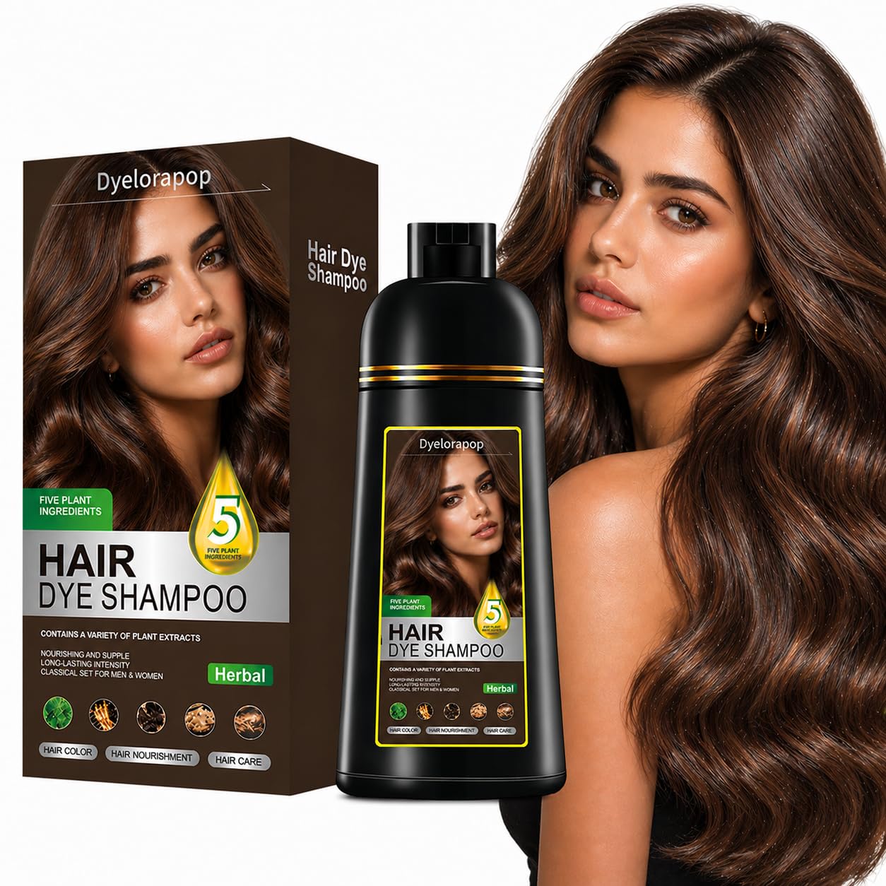 Hair Dye Shampoo - 5 in 1 Herbal Formula for Gray Coverage | Semi-Permanent Argan Color, 500ml (Black)