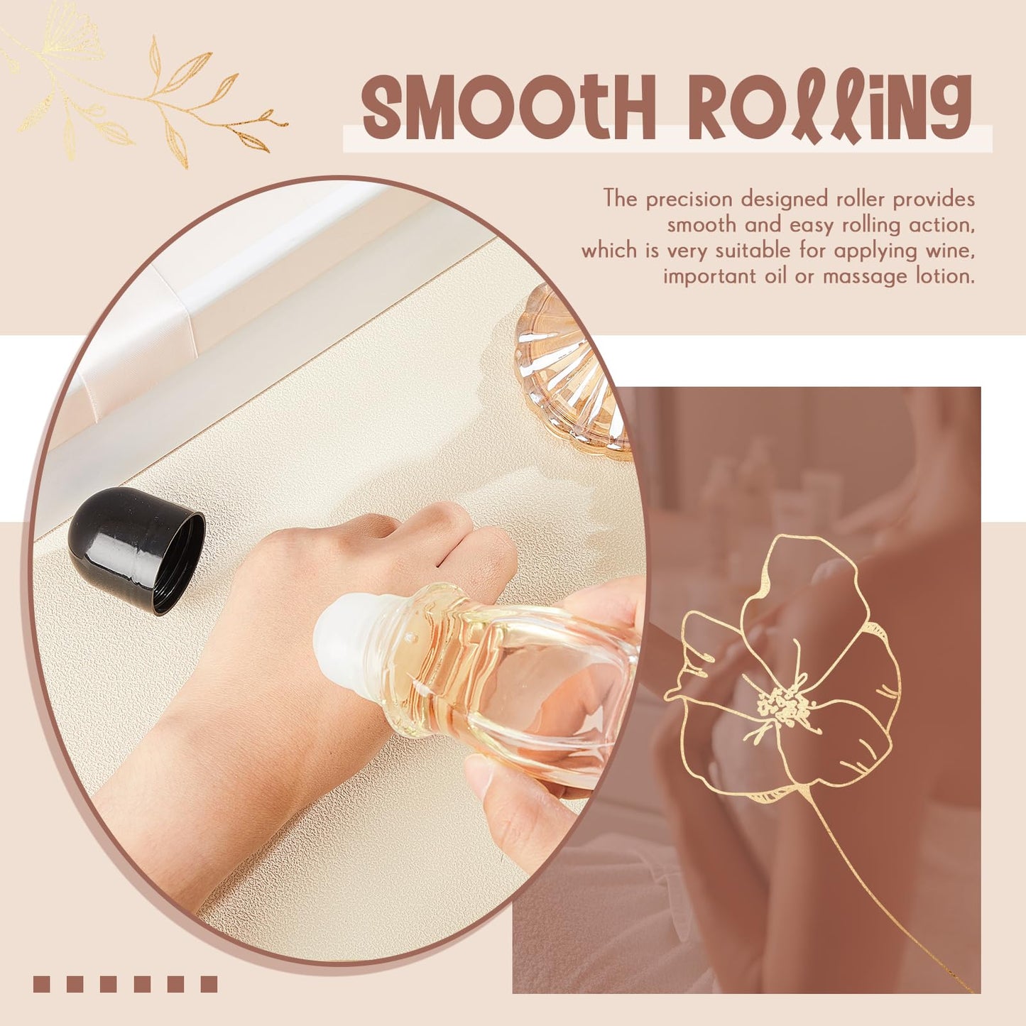 Tioncy 3 Pcs 50ml Empty Glass Roller Bottles Deodorant Roll on Bottles Containers with Plastic Roller Ball Massage Leakproof Refillable Applicator with Cap for Cosmetics Essential Oils