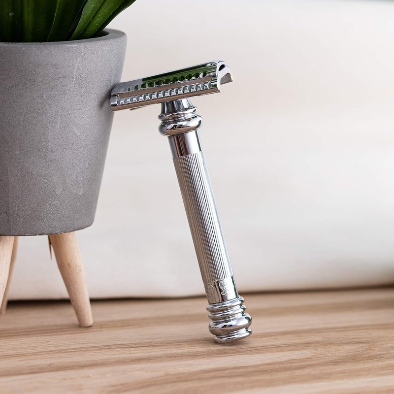 MERKUR 39C Double Edge Safety Razor, Slant Bar Design- Long Handle, Made in Germany, Plastic-Free, Two Piece Design