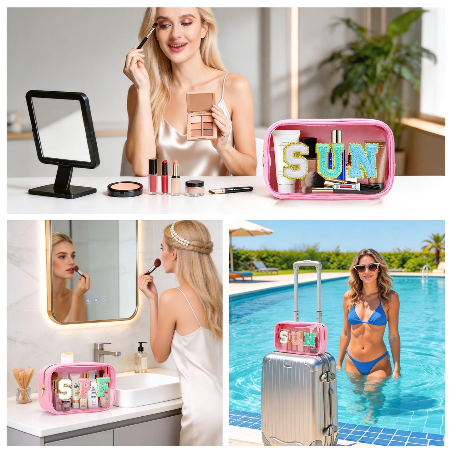 Kcjdd Clear Waterproof Sunscreen Sun Bags Travel Toiletry Makeup Bag Pouch Beach Pool Summer Essentials SPF Bag For Women Girls