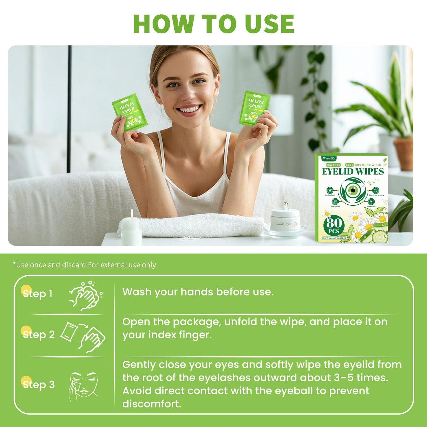 80 Pcs Tea Tree Oil Eyelid Wipes, Individually Wrapped Eye Lid Cleansing Wipes for Sensitive Eyes, Gentle Daily Eyelid Cleanser for Dry Eyes, Lash & Lid Hygiene, Alcohol-Free