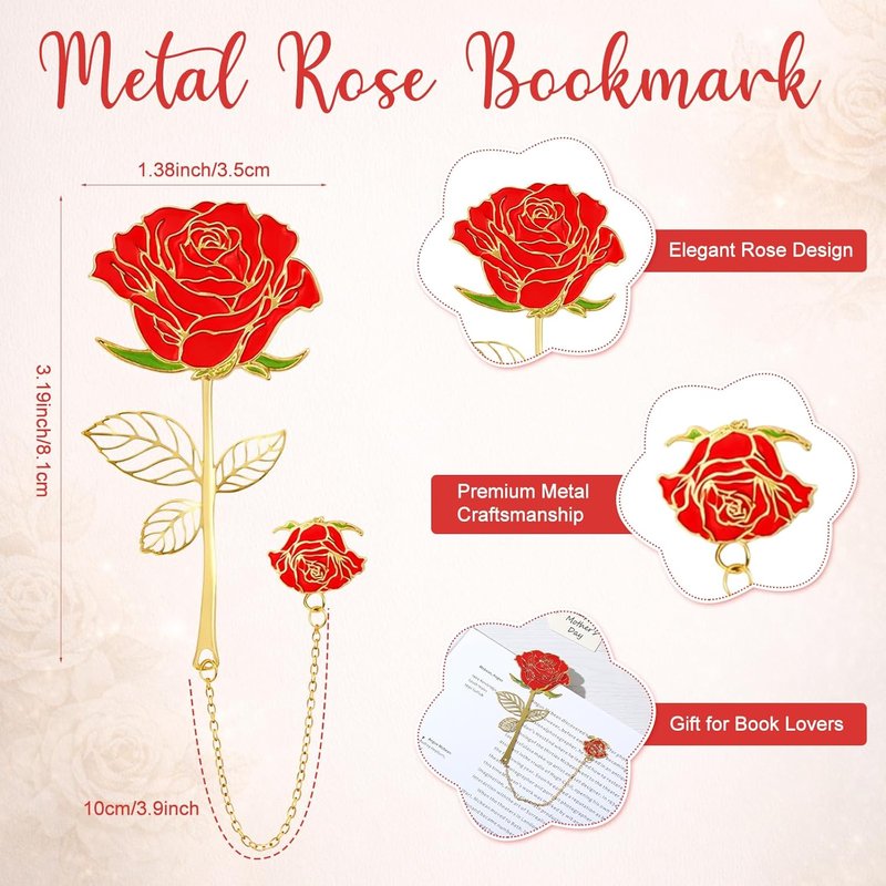 Supervitae Metal Rose Bookmark Set - 20 Mother's Day Gifts for Book Lovers | Double Flower Design