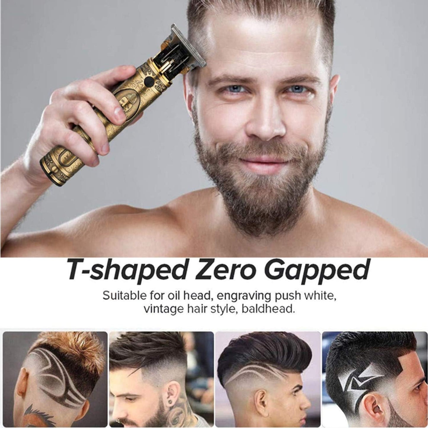 Professional Cordless Hair Trimmer for Men - T-Blade Beard Clippers | Gold Knight Close Cutting Kit