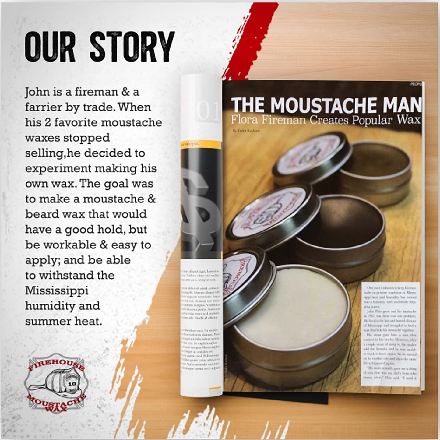 Firehouse Moustache Wax - Made in USA - for Beard & Mustache Shaping - All-Weather, Naturally Scented and Colored Beard Wax (WACKY TACKY, 1 Ounce Tin) - Handmade in Small Batches by John the Fireman
