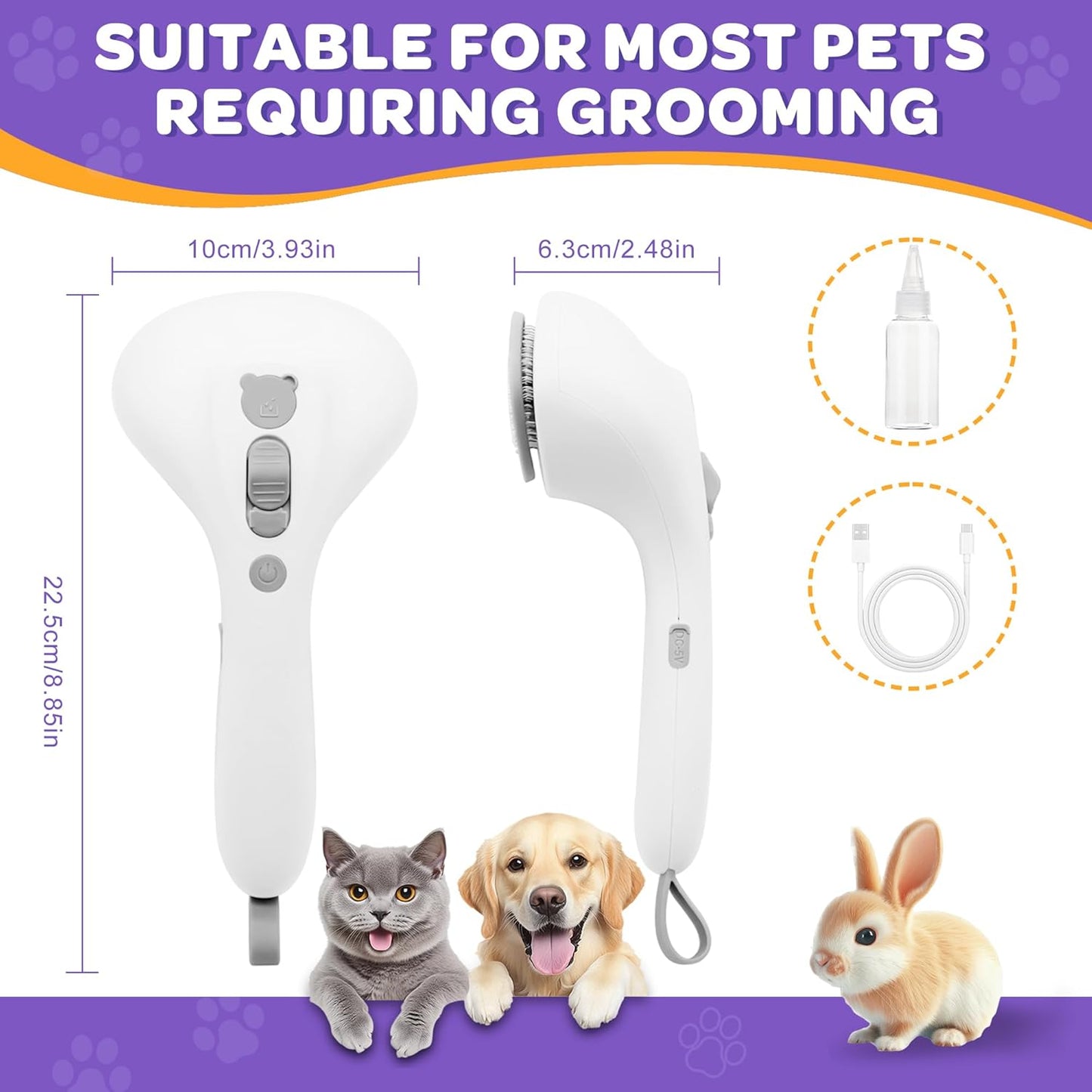 Pet Grooming Spray Brush - Self-Cleaning Cat Hair Removal Tool | Ergonomic Grip for Short & Long Haired Pets