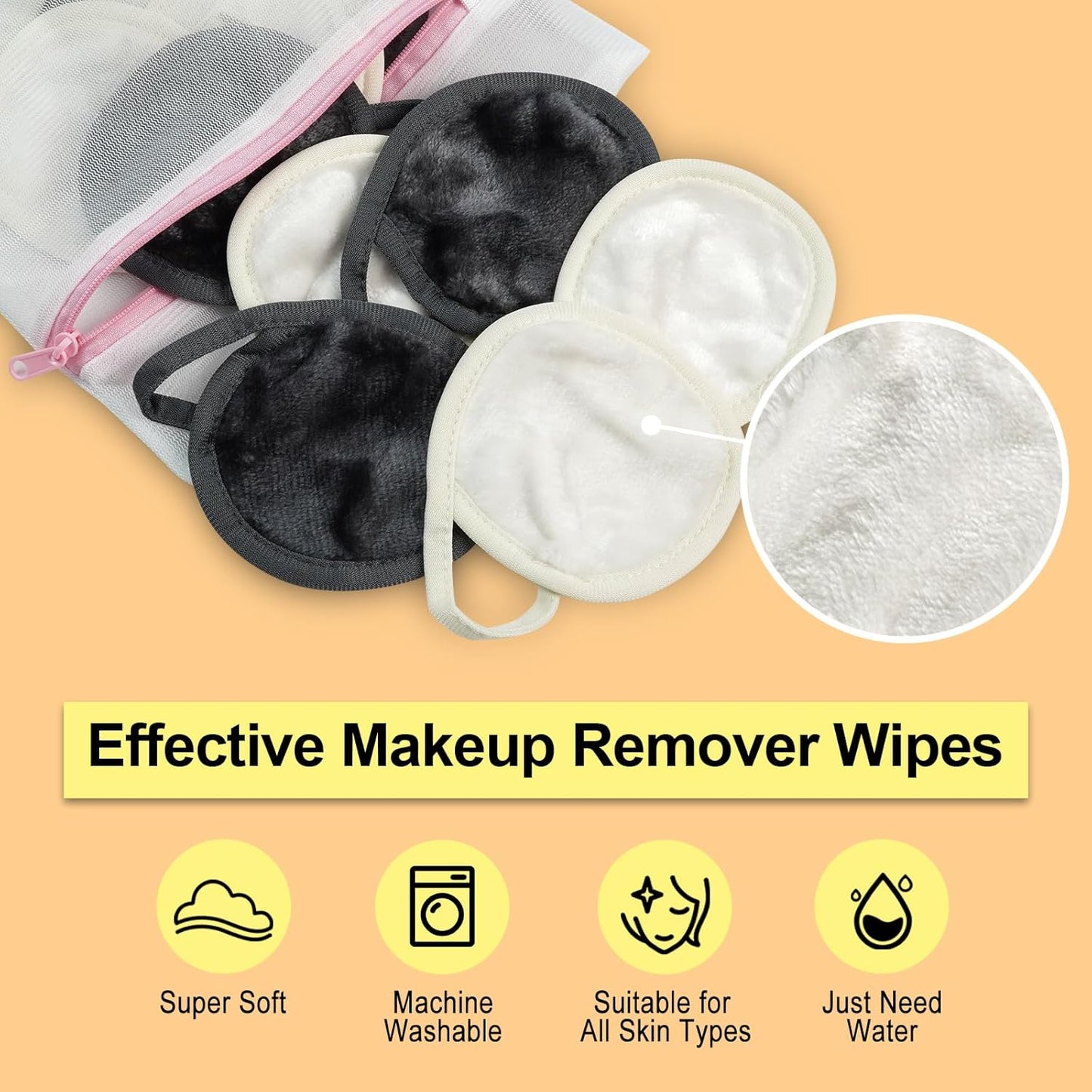 Reusable Makeup Remover Pads - 18 Packs Microfiber Towels with Washable Bag | Soft & Fast Drying (Grey/White)