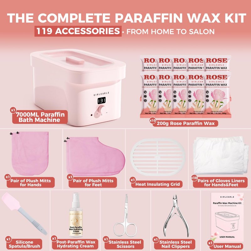 GIRLEARLE 7000ml Paraffin Wax Machine for Hands and Feet, Hand Wax Paraffin Machine Bath with 4.4 lbs Paraffin Wax Refills for Hands, Feet, Elbows & Body to Relieve Stiff Muscles & Joints