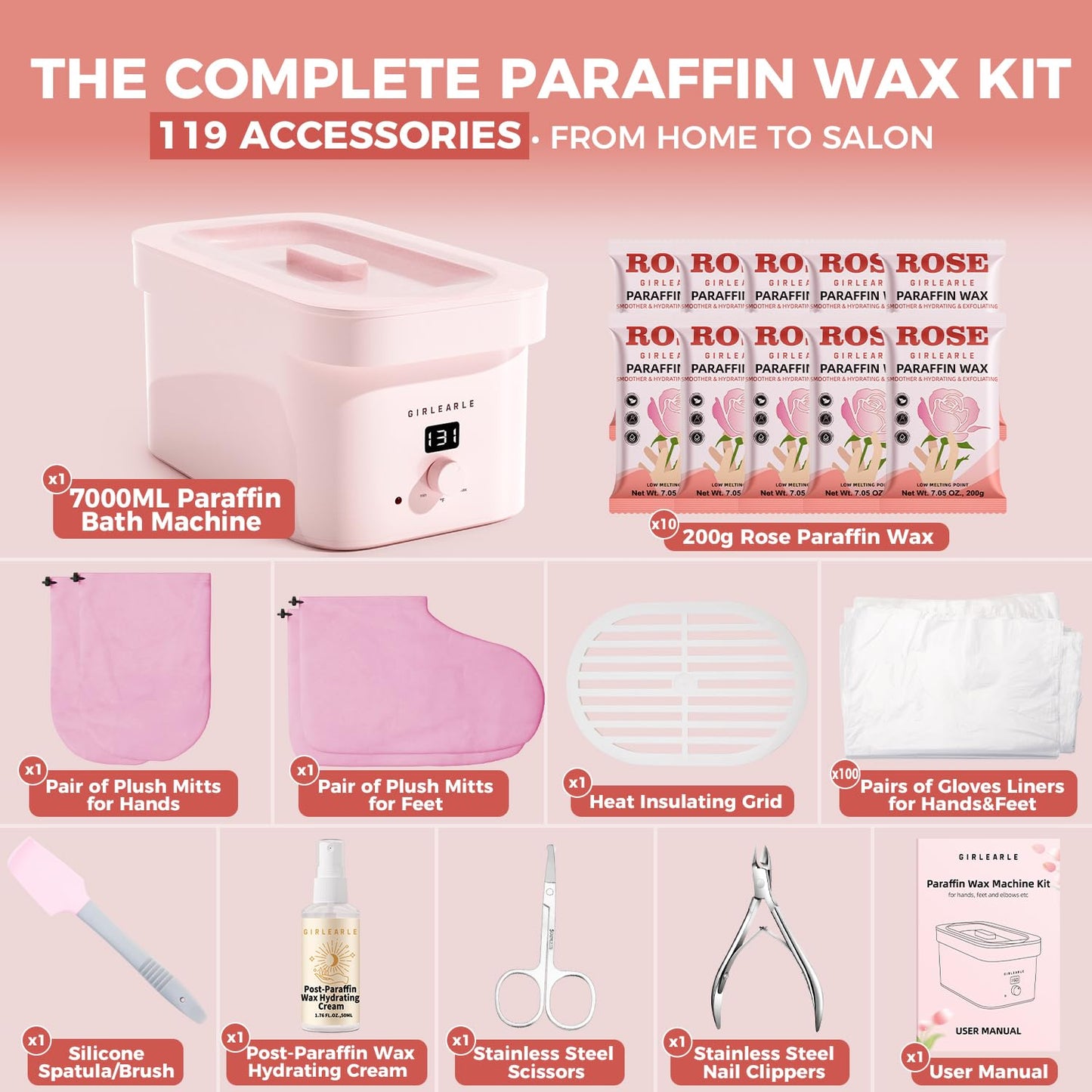 GIRLEARLE 7000ml Paraffin Wax Machine for Hands and Feet, Hand Wax Paraffin Machine Bath with 4.4 lbs Paraffin Wax Refills for Hands, Feet, Elbows & Body to Relieve Stiff Muscles & Joints