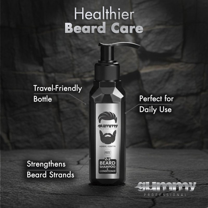 Gummy Professional 2-in-1 Beard Shampoo & Conditioner with Herbal Keratin – Cleansing & Moisturizing Beard Wash for Daily Grooming – Rinses Clean with No Heavy Residue for All Beard Types – 250 ml