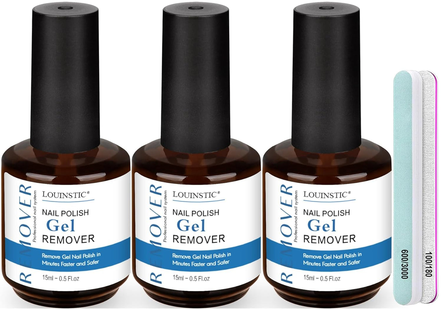 Gel Nail Polish Remover Kit - Fast, Gentle & Non-Damaging Formula | Includes Nail Files for At-Home Manicure (1PC/15ML)