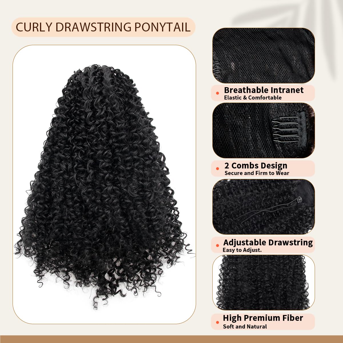 Drawstring Ponytail Extension - 14-Inch Short Afro Kinky Curly Hairpiece | Fluffy Synthetic Ponytail for Women