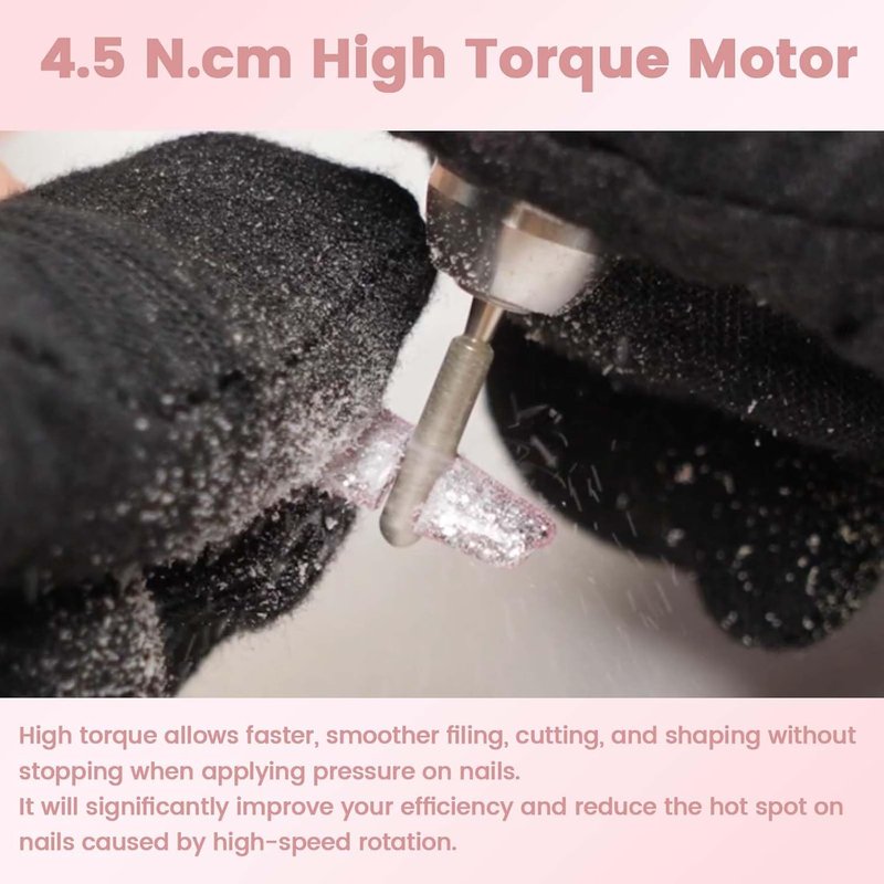 Professional Nail Drill - High Torque 35000 RPM Rechargeable Electric Nail File | Portable Acrylic Gel Tool in Rose Gold