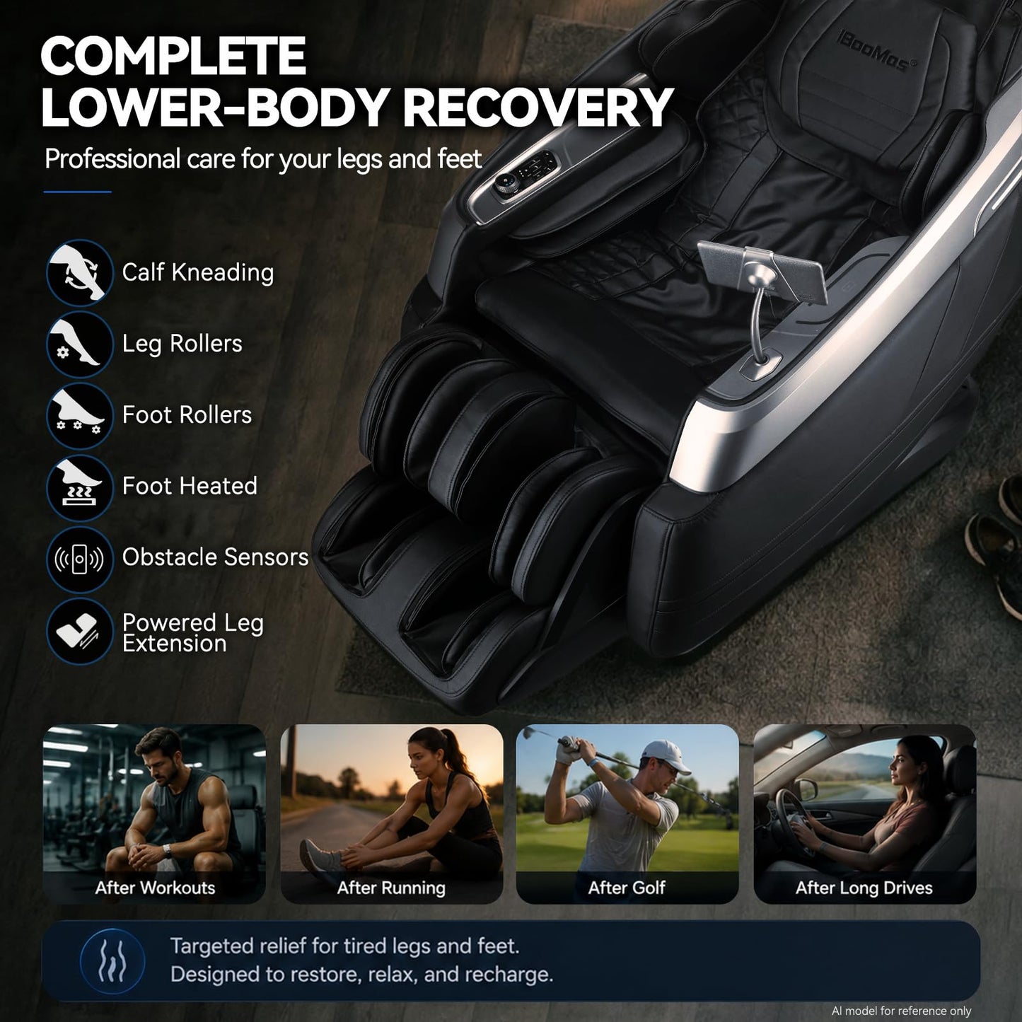 iBooMas True 4D Massage Chair, Deep Tissue Full Body Massage Chair with Adjustable 4D Pressure, AI Body Scan, 55" SL Track, Zero Gravity Recliner, Powered Leg Extension, 3-Level Heat, Black