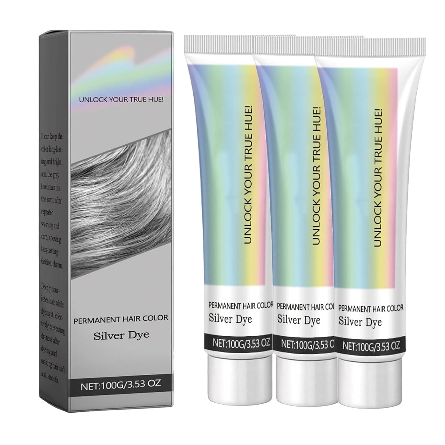 Natural Essence Extract 2-in-1 Silver Hair Dye - No Bleaching Silver Grey & Smoke Grey (1pc)