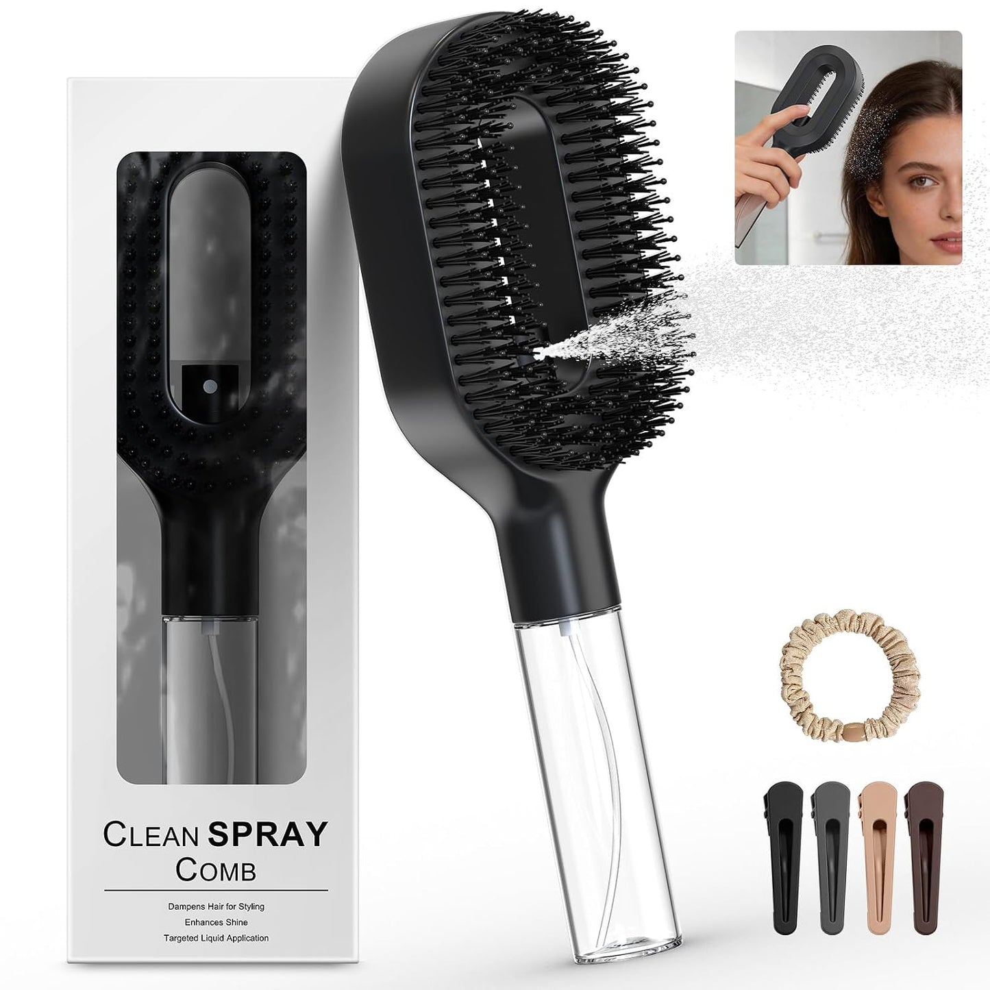 Portable Misting Hair Brush - 2-in-1 Wet & Dry Detangling Tool with Water Spray | Anti-Frizz, Suitable for All Hair Types (Pink)