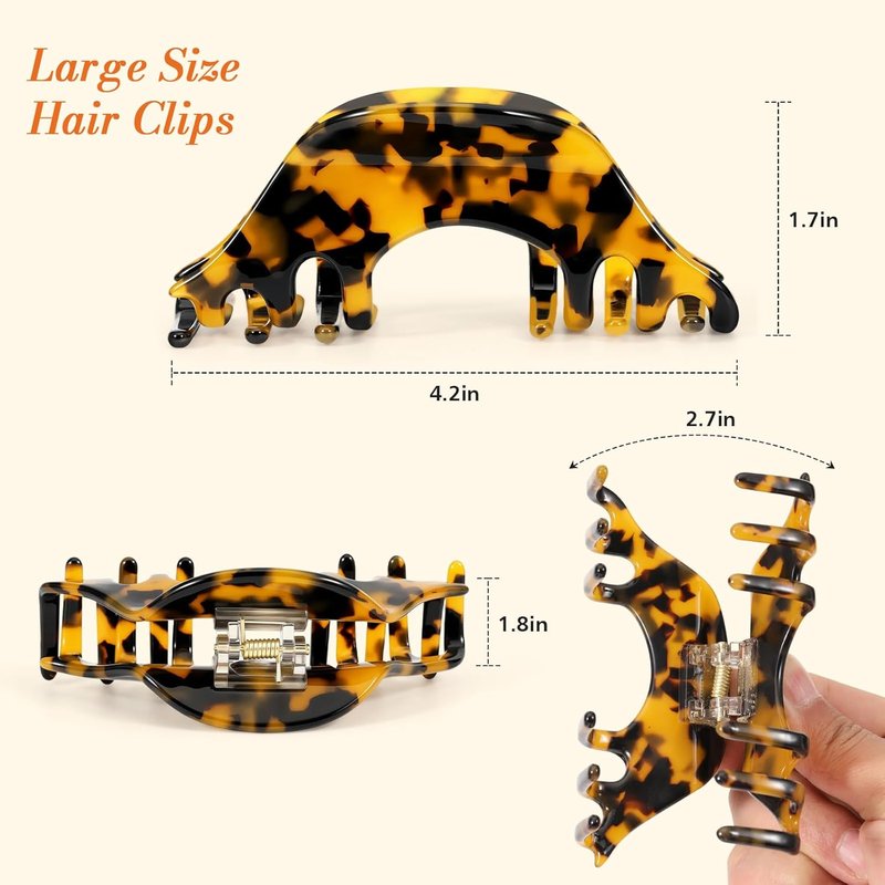 Large Hair Clips for Women - 4.2 Inch Non-Slip Acetate Claw Clips | 2 Pack Tortoise Shell Hair Accessories