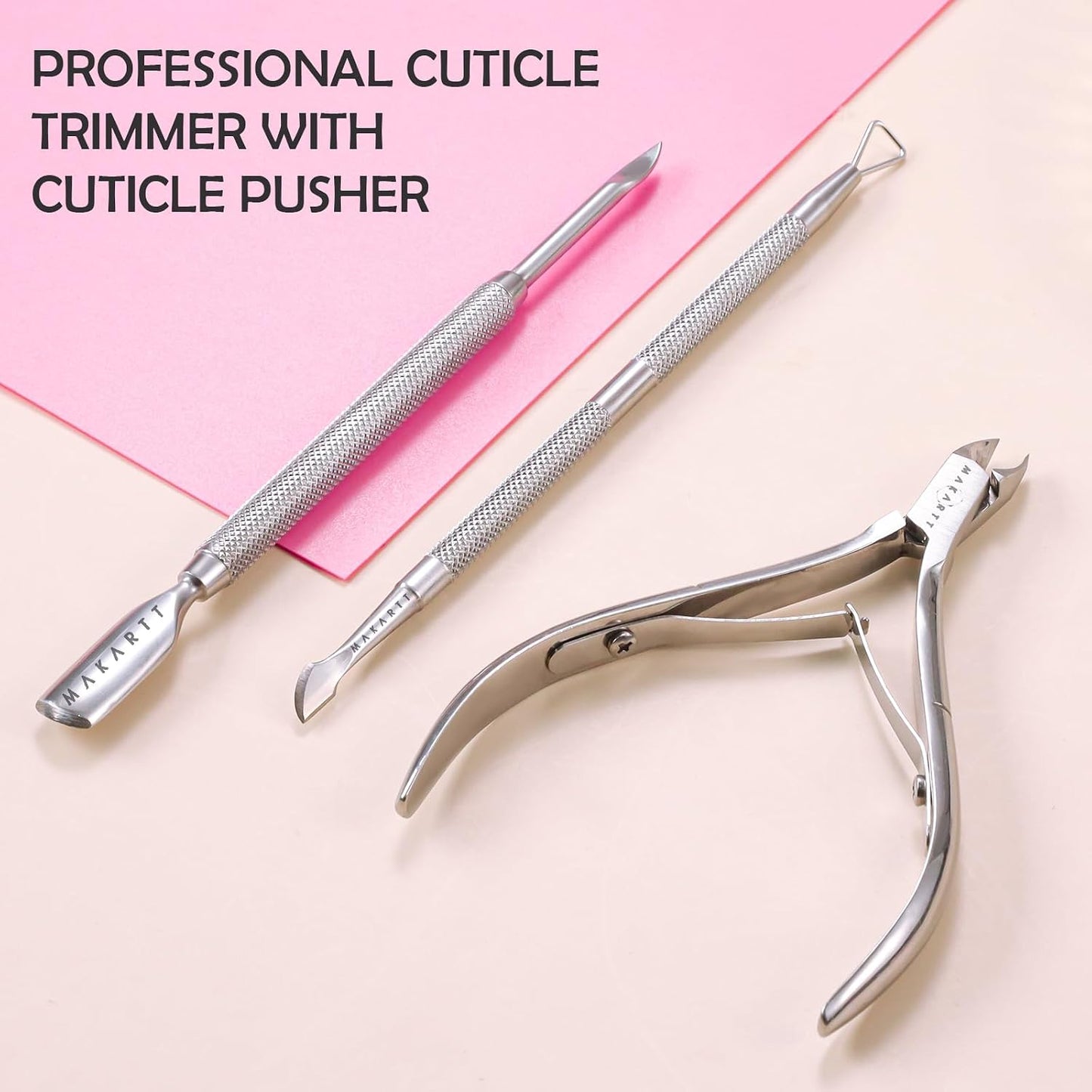Cuticle Trimmer Set - Stainless Steel Nail Care Kit with Pusher | 3-Piece Manicure & Pedicure Tools
