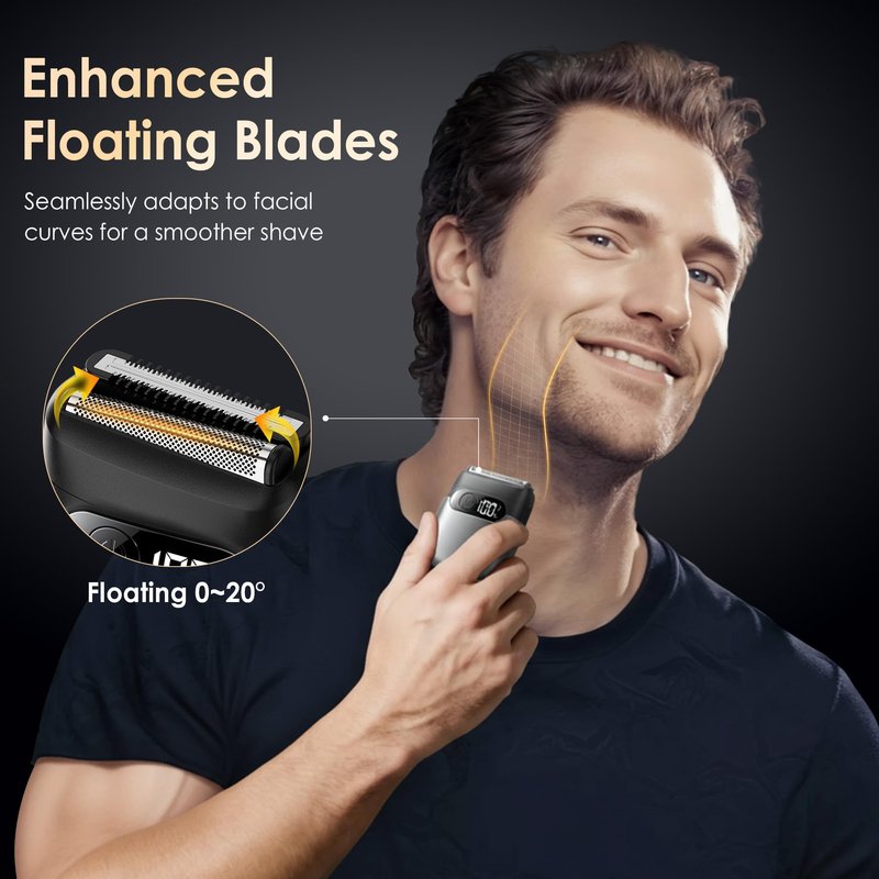 Electric Razor for Men, Foil Shaver and Beard Trimmer for Dry and Wet,Battery LED Display USB-C Fast Charge, IPX7 Waterproof Portable Travel Shaver