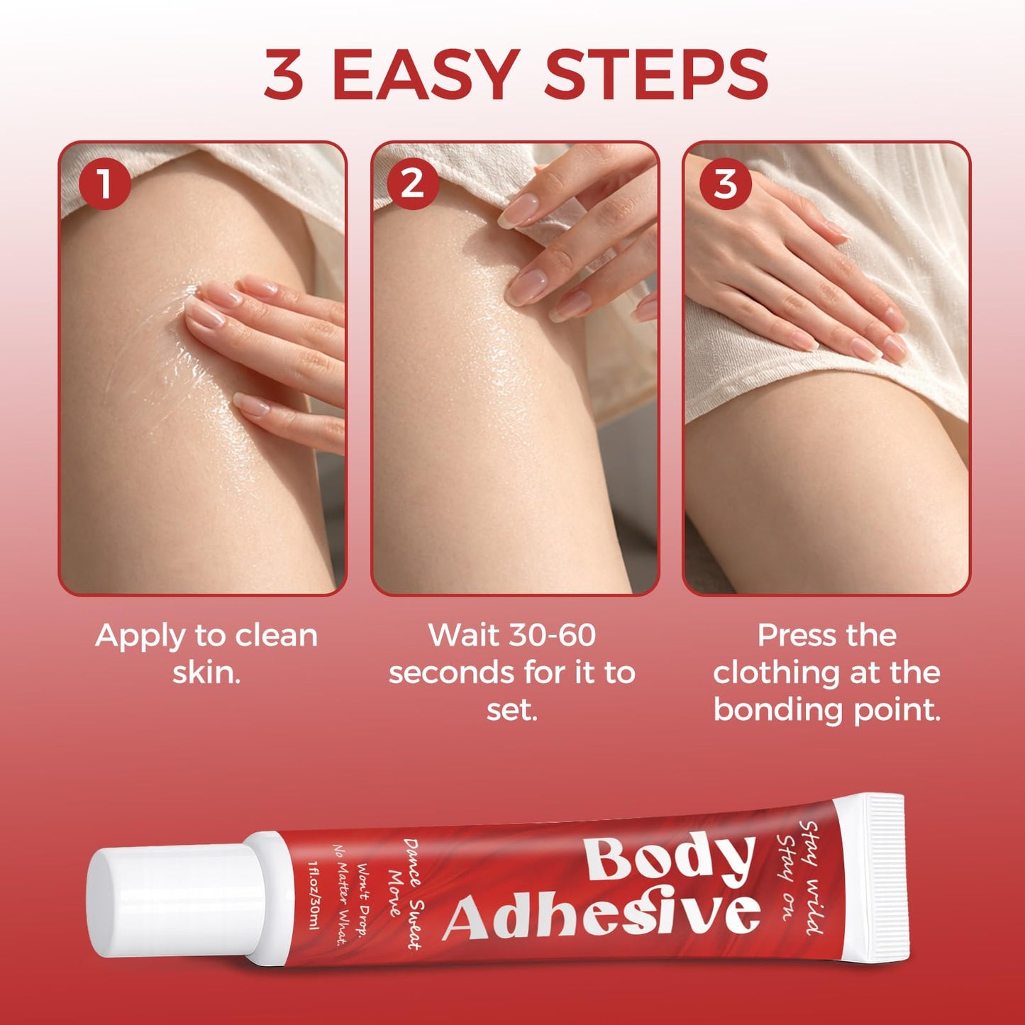 Body Glue Adhesive for Clothes and Skin, Liquid Butt Adhesive for Dancers, Fashion Tape Alternative for Low-Cut Styles for Women's Bras, Wigs, Stockings, Compression Stockings, Leotards, Costumes